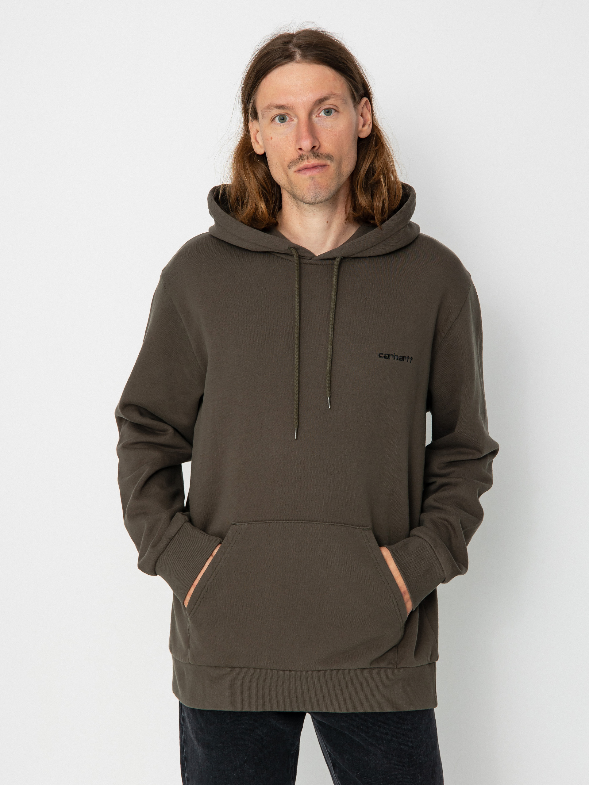 Mikina s kapucí Carhartt WIP Script Embroidery HD (cypress/black)