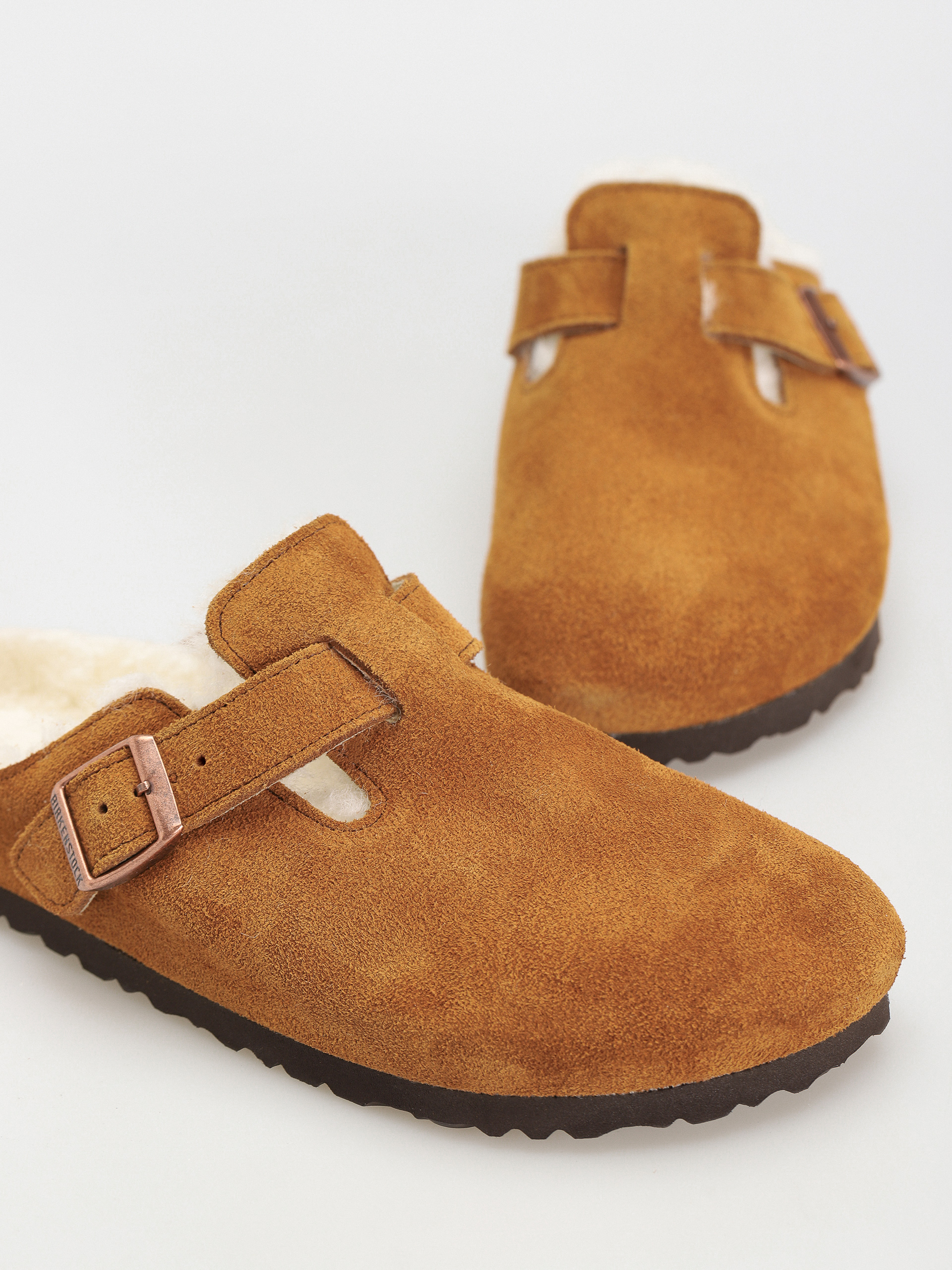 Plážovky Birkenstock Boston Suede Leather Narrow Wmn (mink)