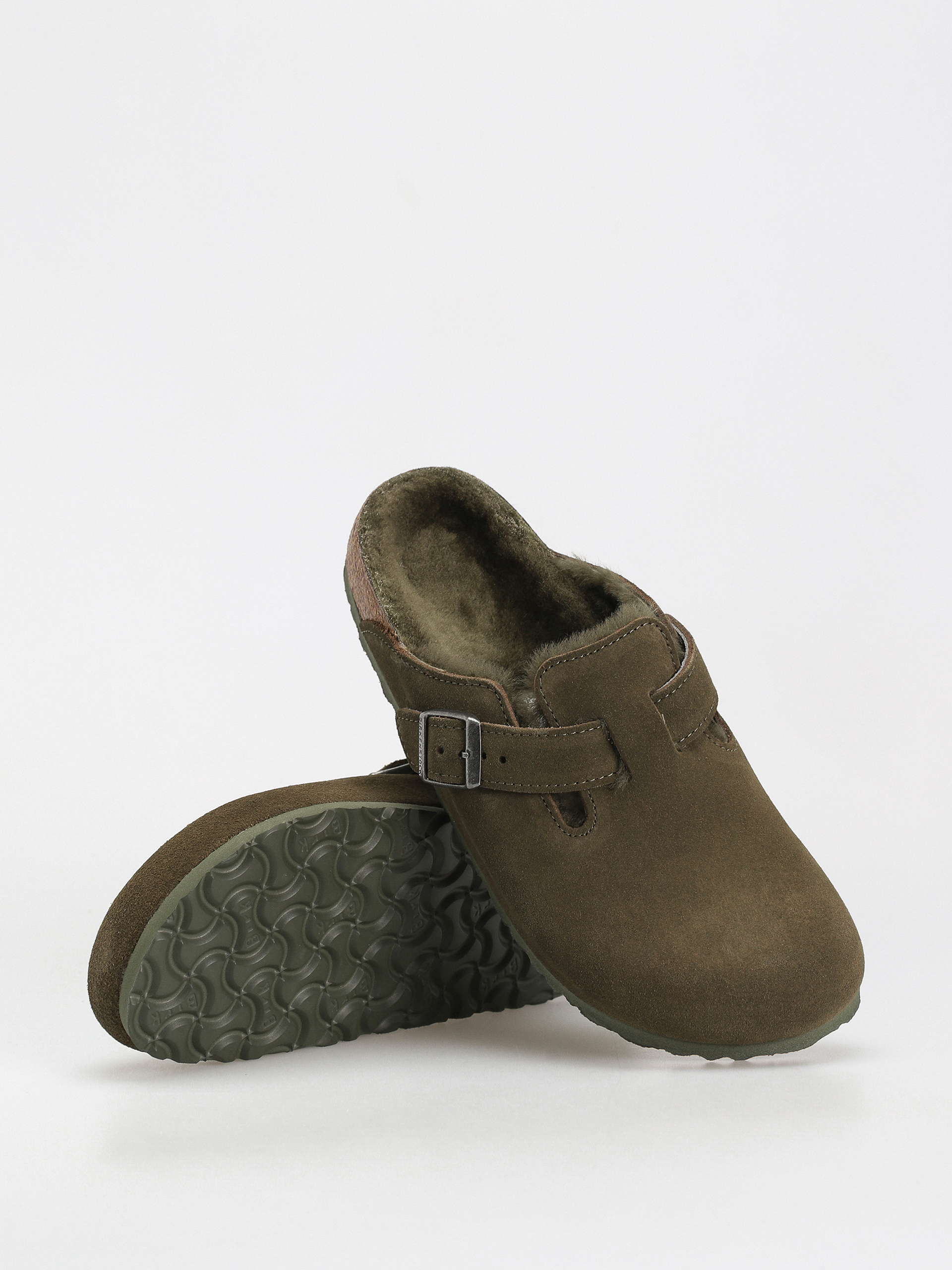 Plážovky Birkenstock Boston Suede Leather Narrow Wmn (thyme)
