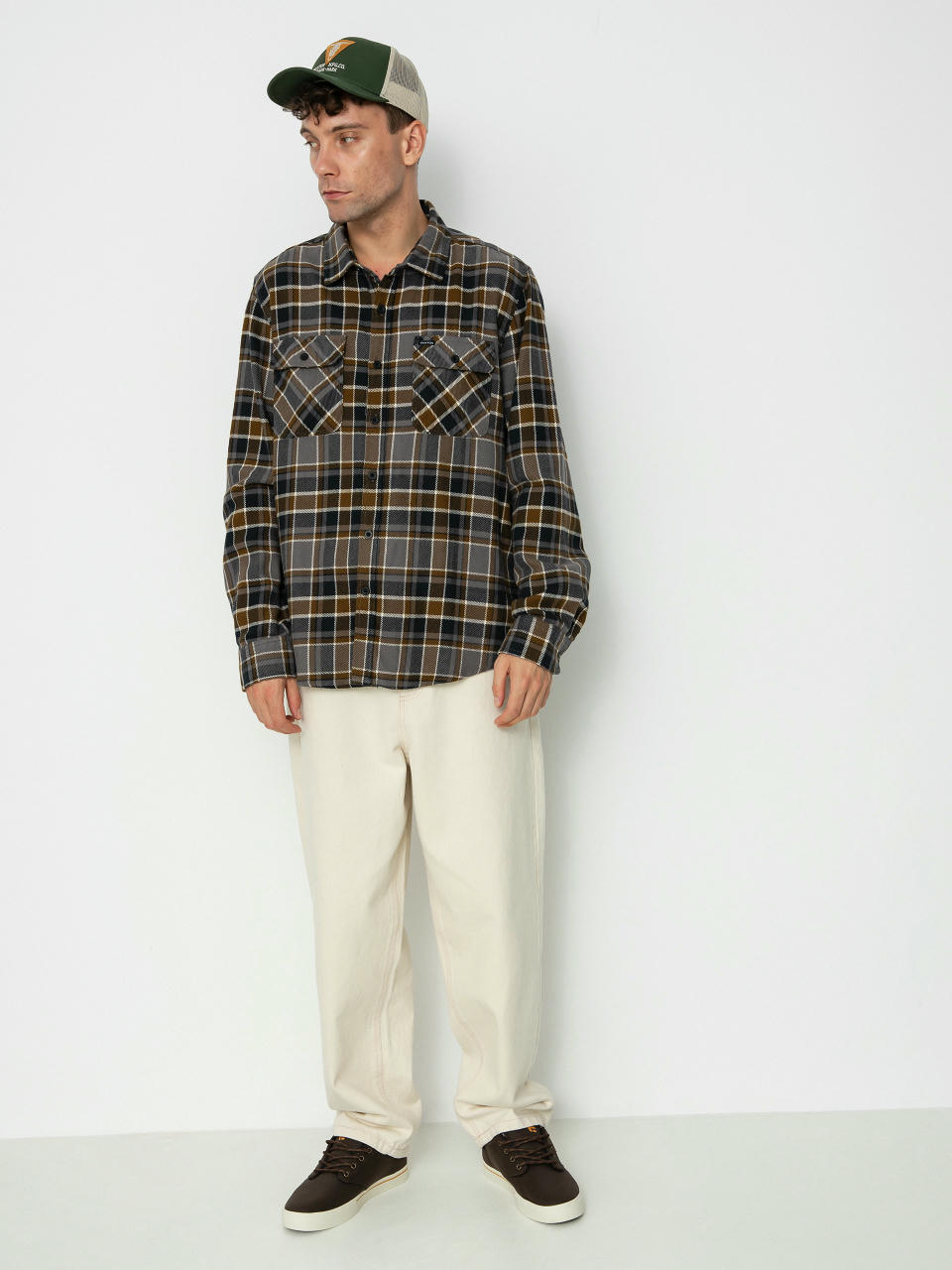 Košile Brixton Bowery Flannel Ls (black/desert palm/beige)