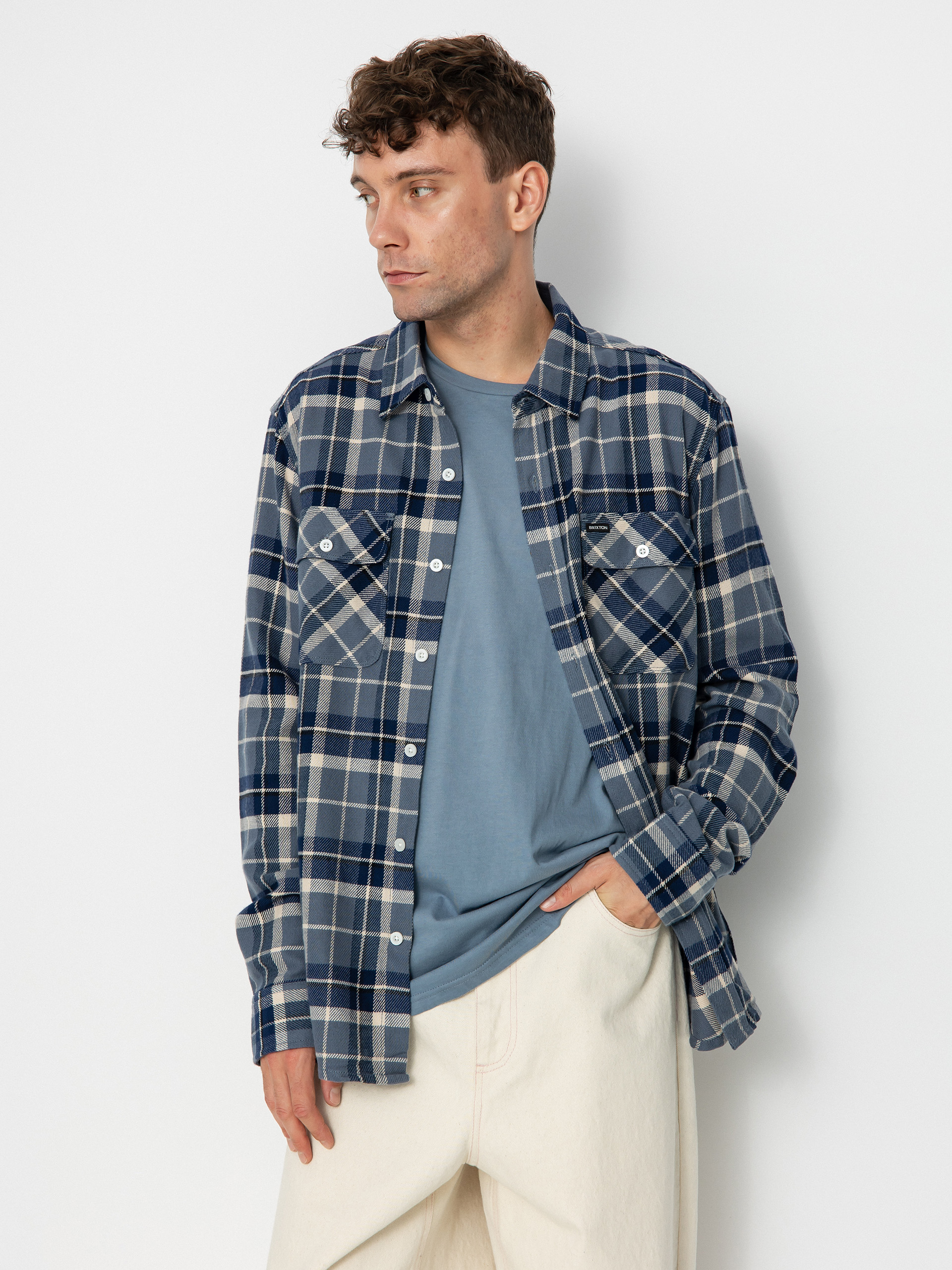 Košile Brixton Bowery Flannel Ls (flint blue/twilight blue/beige)