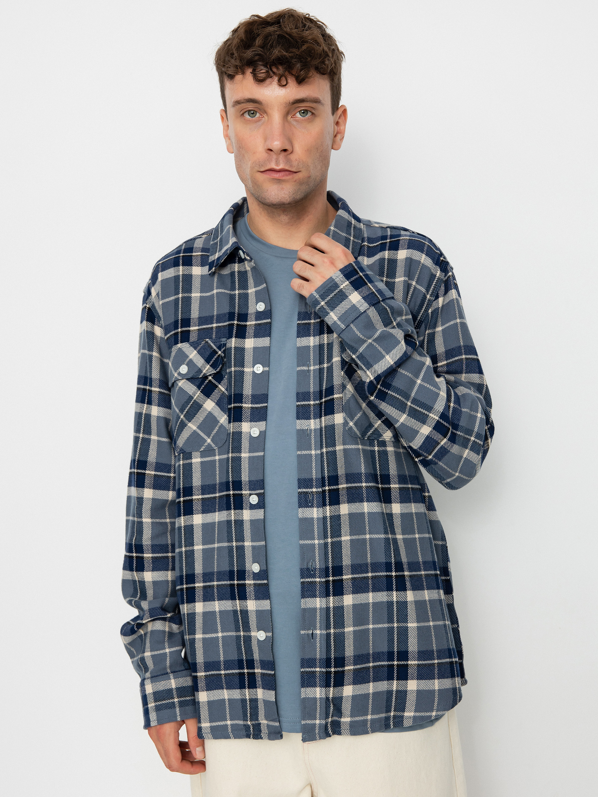 Košile Brixton Bowery Flannel Ls (flint blue/twilight blue/beige)