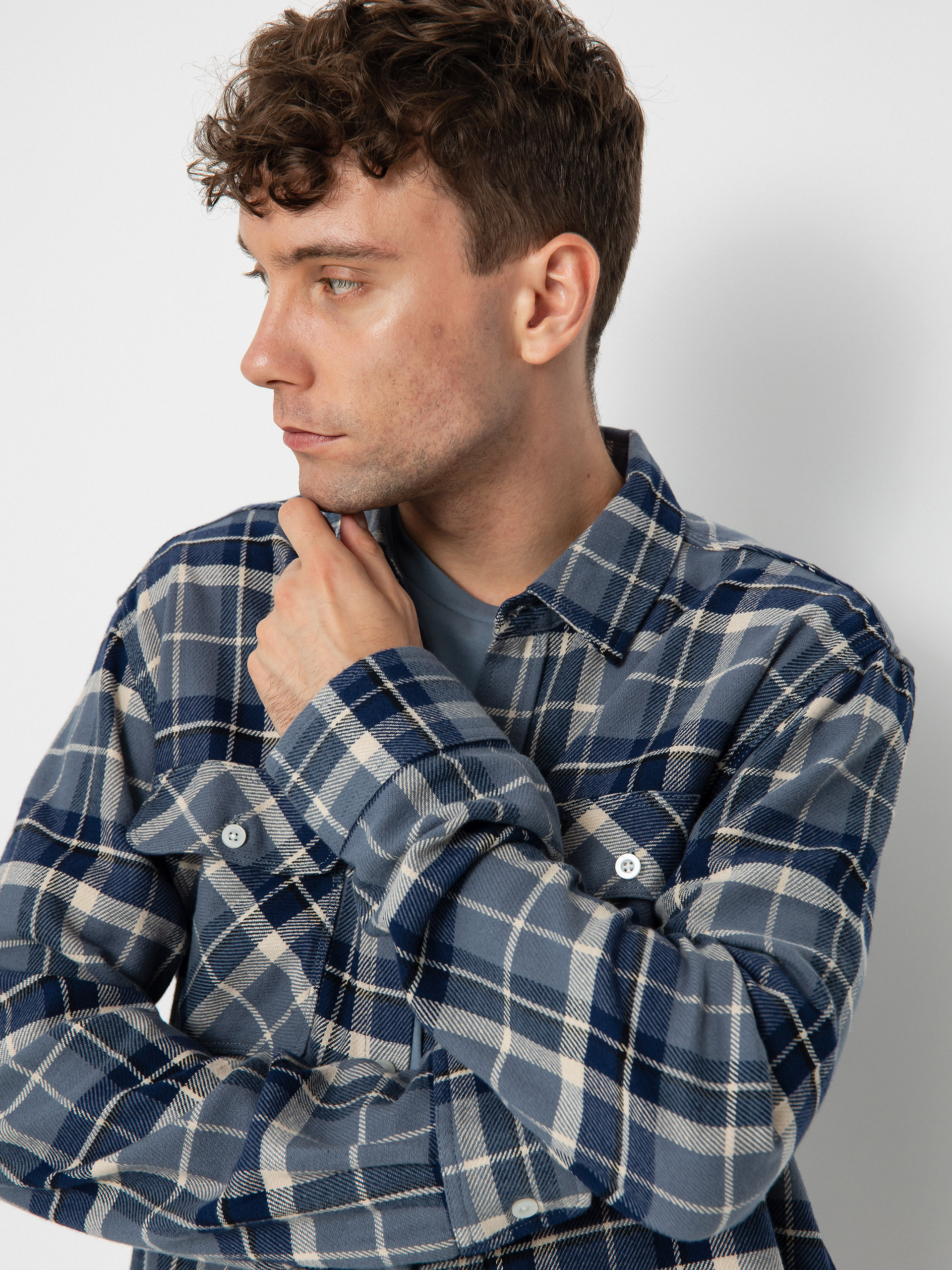 Košile Brixton Bowery Flannel Ls (flint blue/twilight blue/beige)