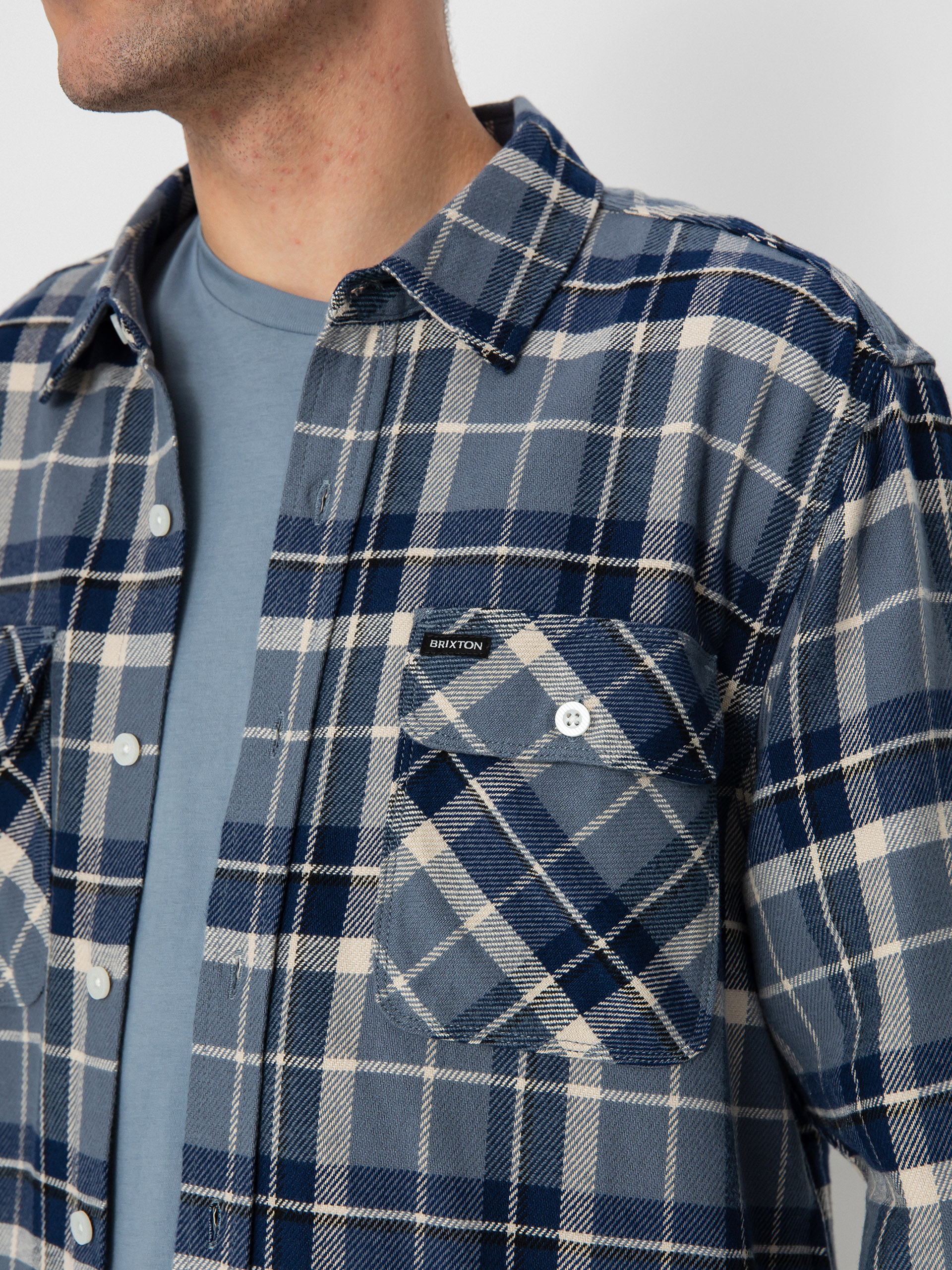 Košile Brixton Bowery Flannel Ls (flint blue/twilight blue/beige)