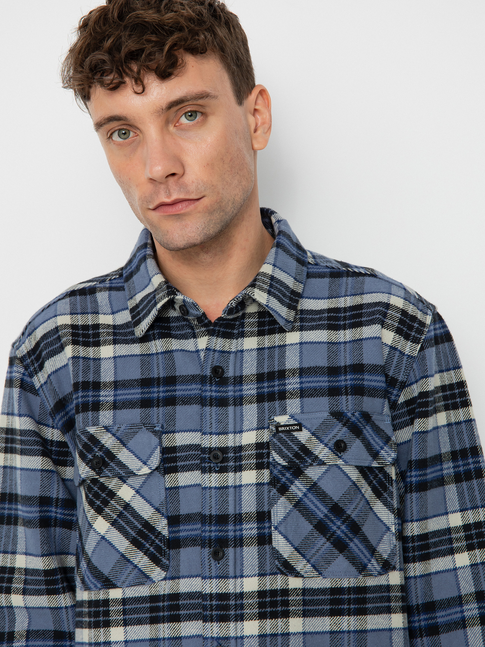 Košile Brixton Bowery Heavy Weight Ls (flint blue/black/mineral grey)