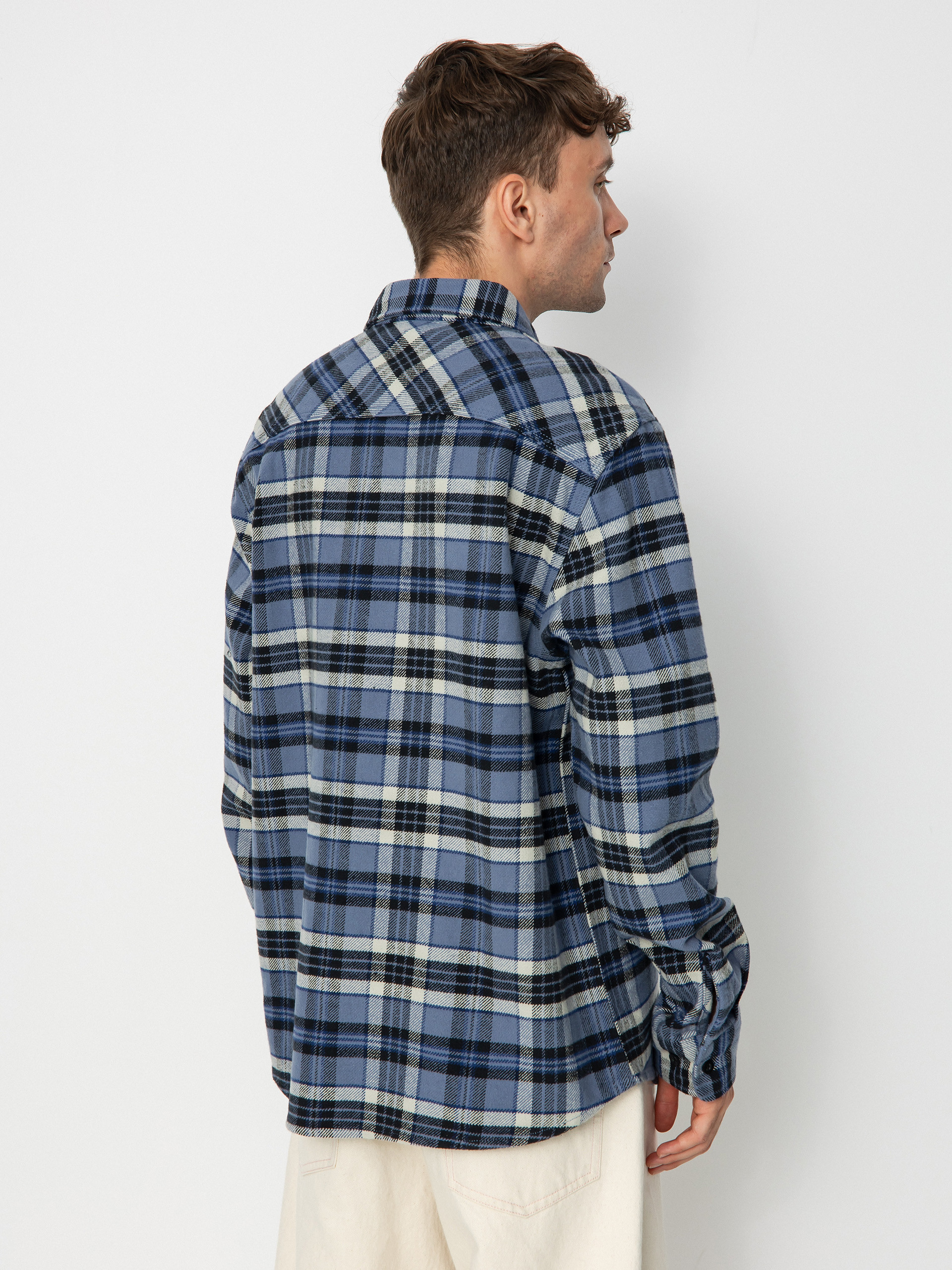 Košile Brixton Bowery Heavy Weight Ls (flint blue/black/mineral grey)