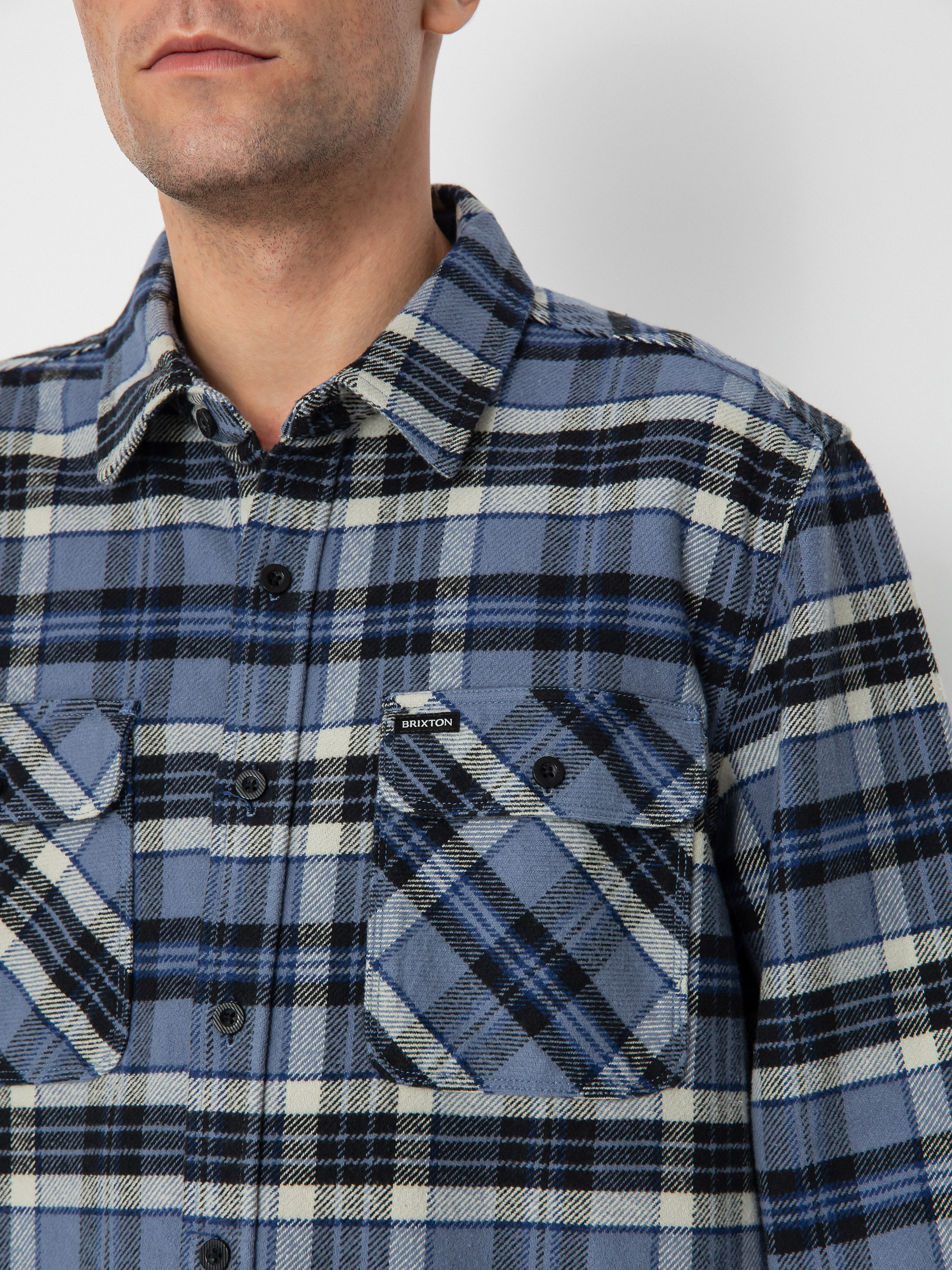 Košile Brixton Bowery Heavy Weight Ls (flint blue/black/mineral grey)