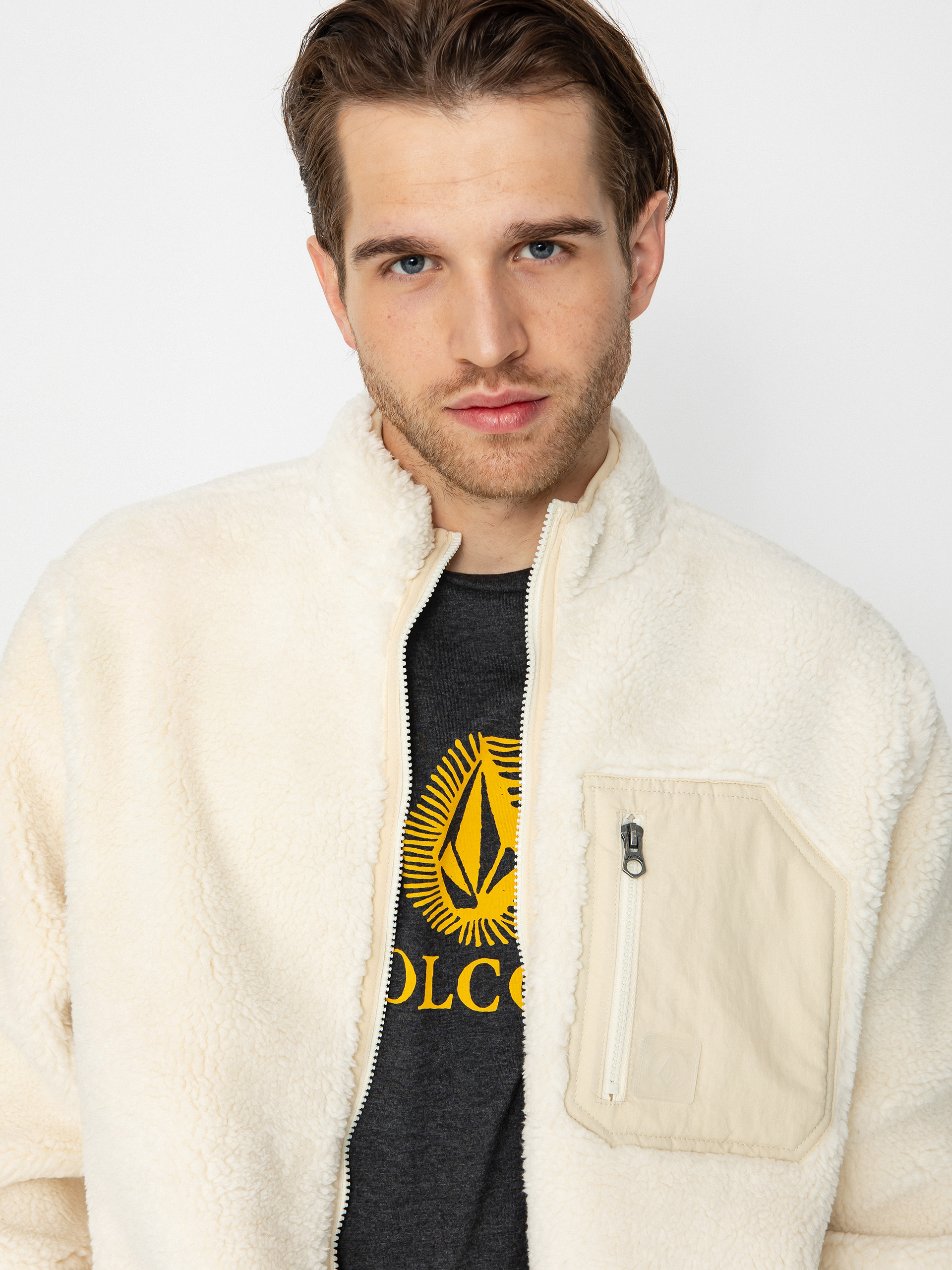 Pánský Mikina s kapucí Volcom Muzzer Fuzzar Zip (dirty white)