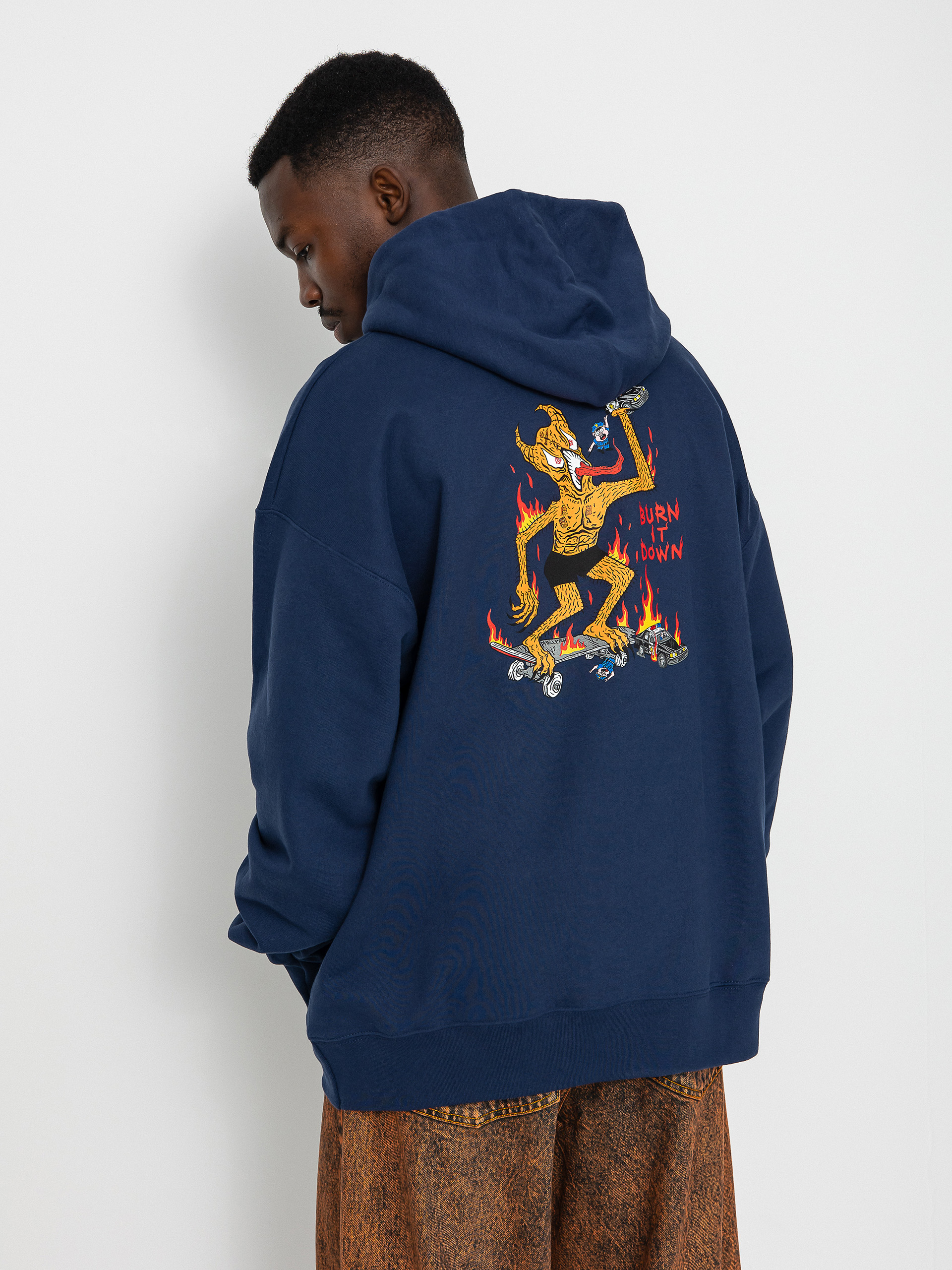 Mikina s kapucí Thrasher Burn It Down HD (navy)