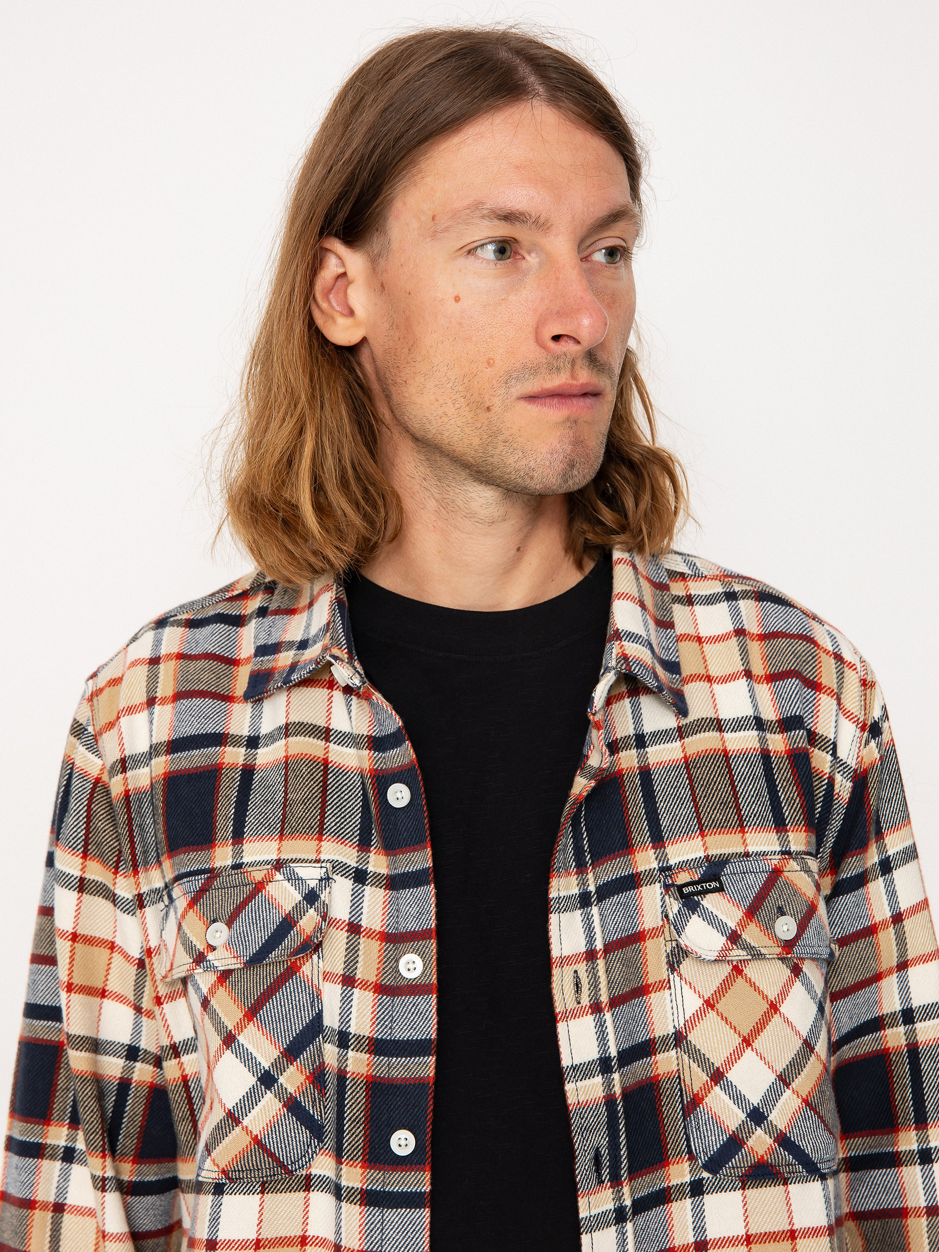 Košile Brixton Bowery Flannel Ls (washed navy/barn red/off white)