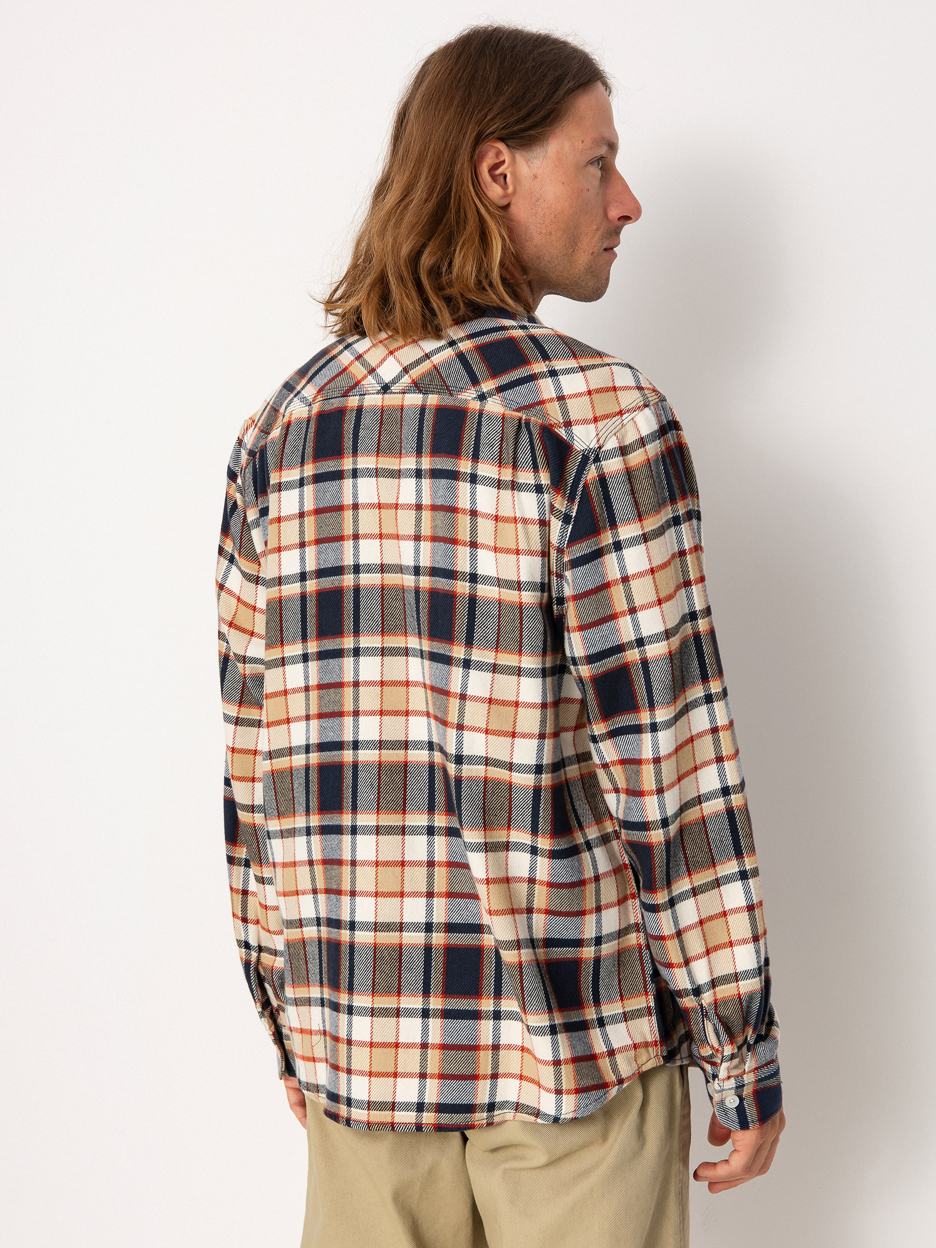 Košile Brixton Bowery Flannel Ls (washed navy/barn red/off white)