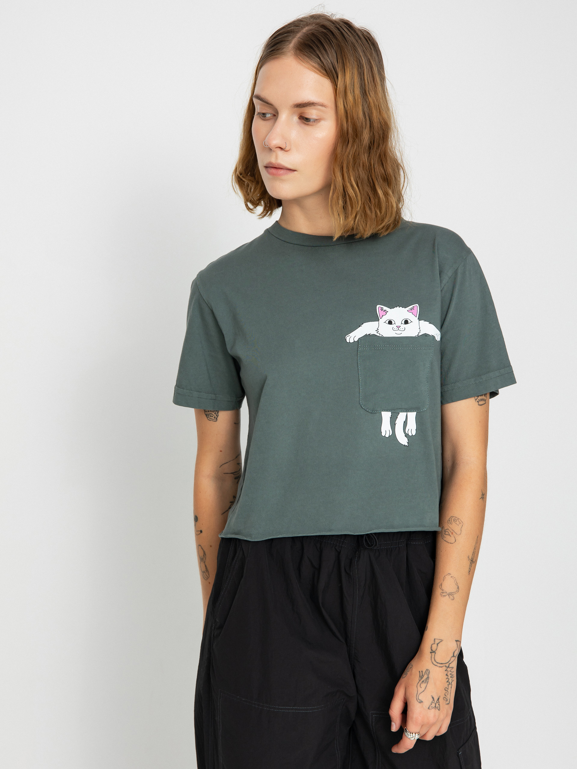 Tričko RipNDip Broke The Pocket Cropped Wmn (charcoal)