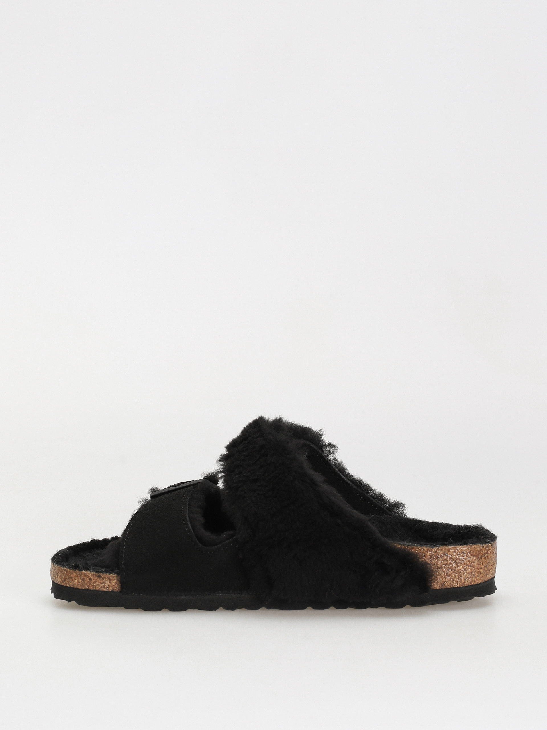 Plážovky Birkenstock Arizona Split Teddy Parts Rivet Logo Suede Leather/Fur Narrow Wmn (black)