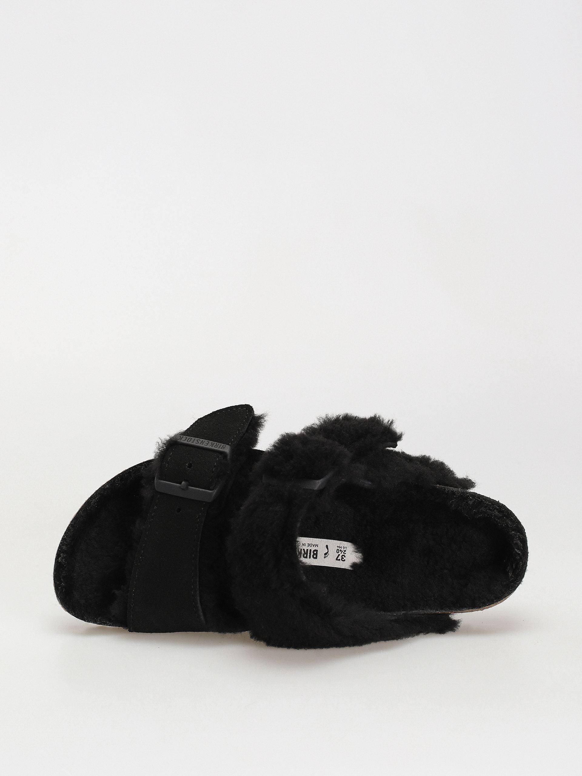 Plážovky Birkenstock Arizona Split Teddy Parts Rivet Logo Suede Leather/Fur Narrow Wmn (black)