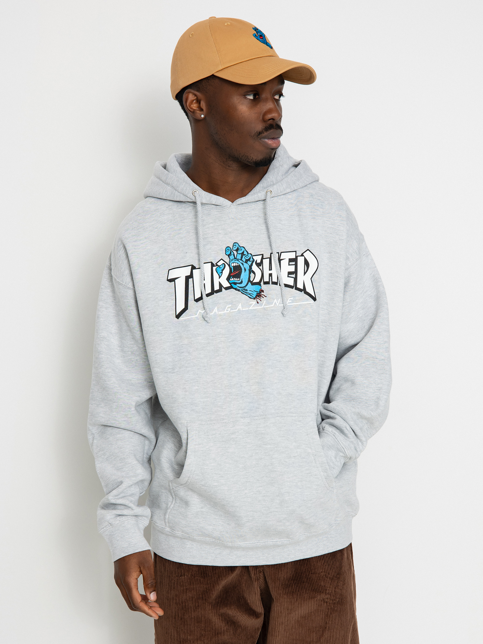 Mikina s kapucí Santa Cruz X Thrasher Screaming Logo HD (grey hthr)