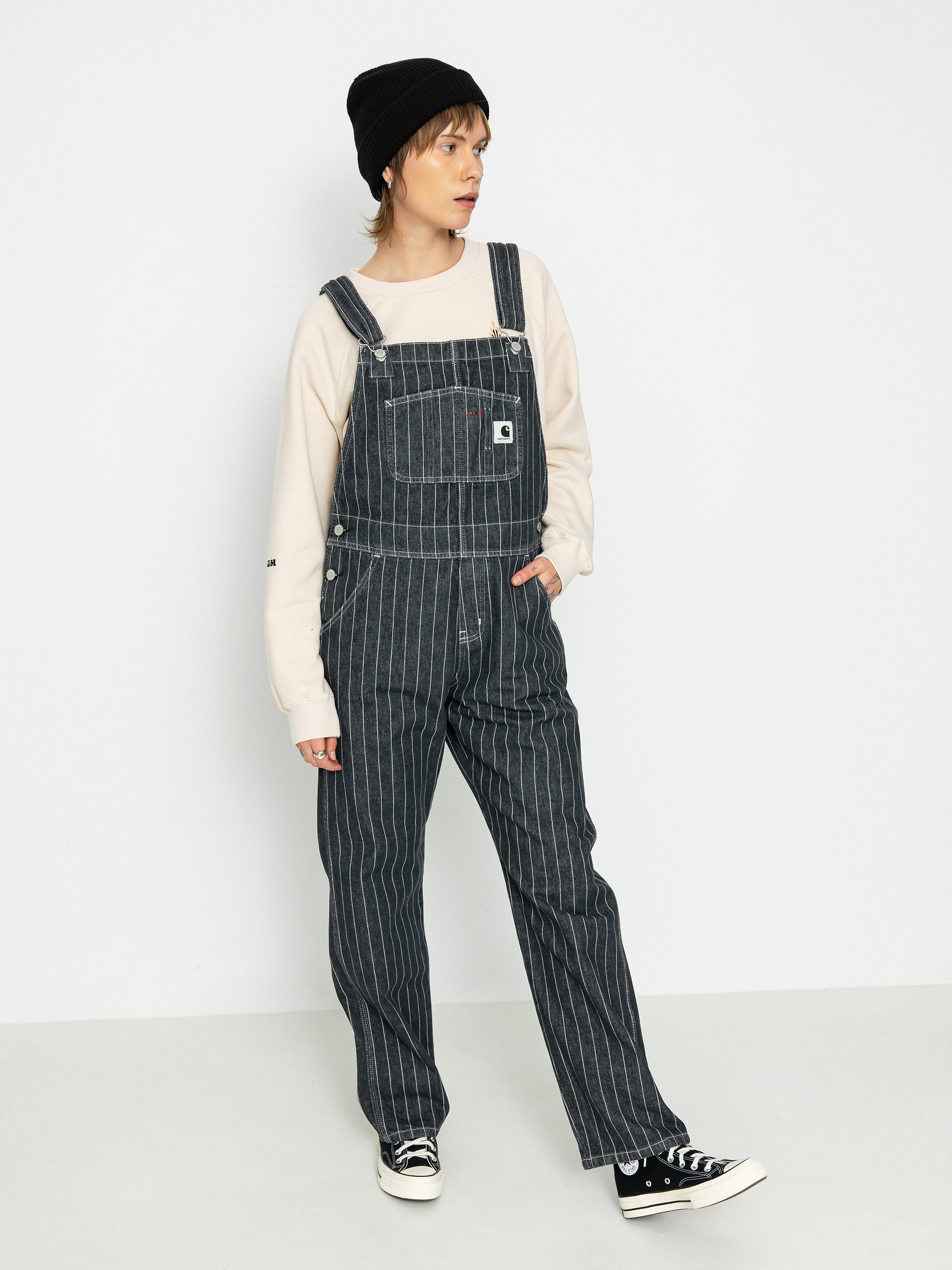 Kalhoty Carhartt WIP Orlean Bib Wmn (orlean stripe/black/white)