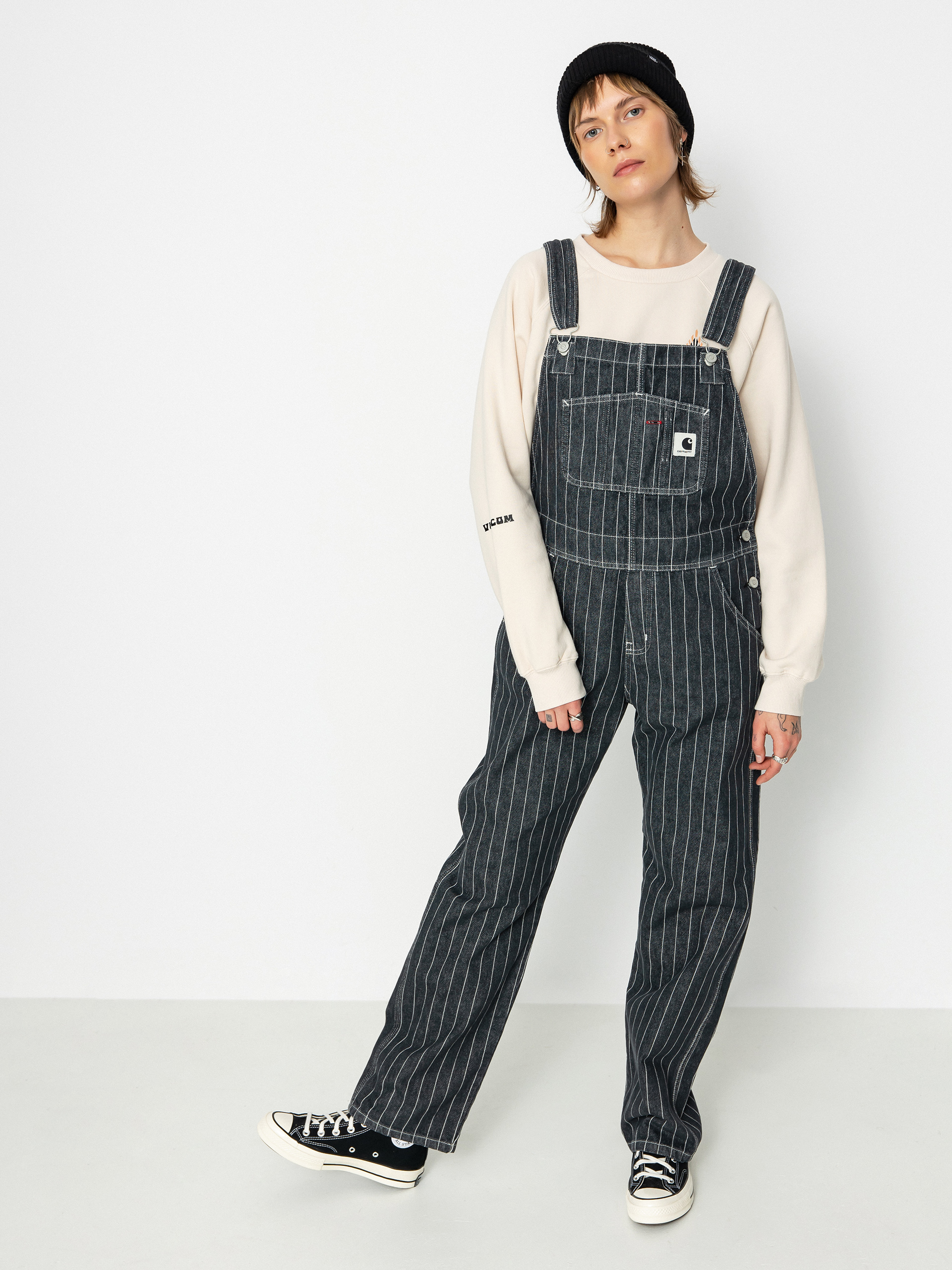 Kalhoty Carhartt WIP Orlean Bib Wmn (orlean stripe/black/white)