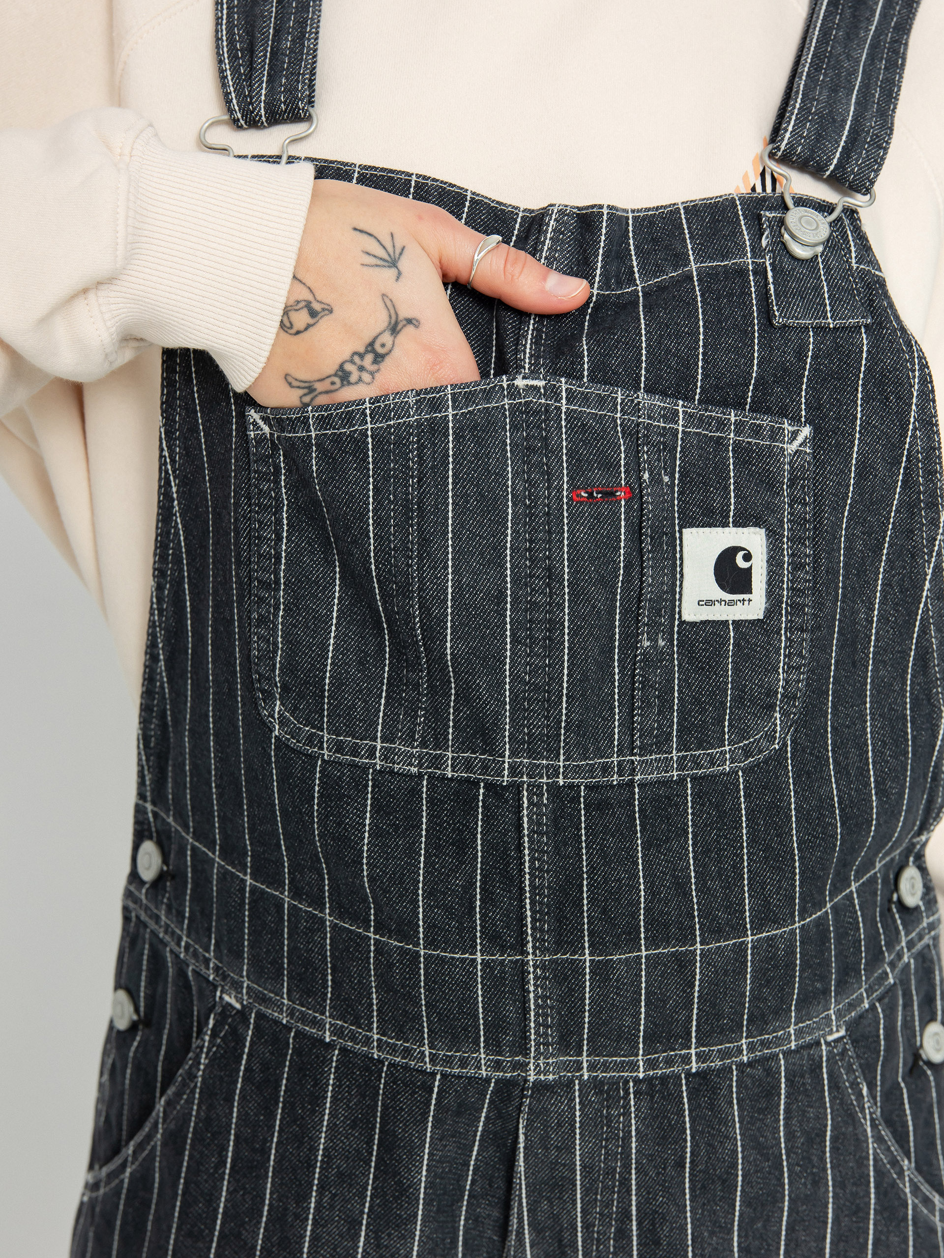 Kalhoty Carhartt WIP Orlean Bib Wmn (orlean stripe/black/white)