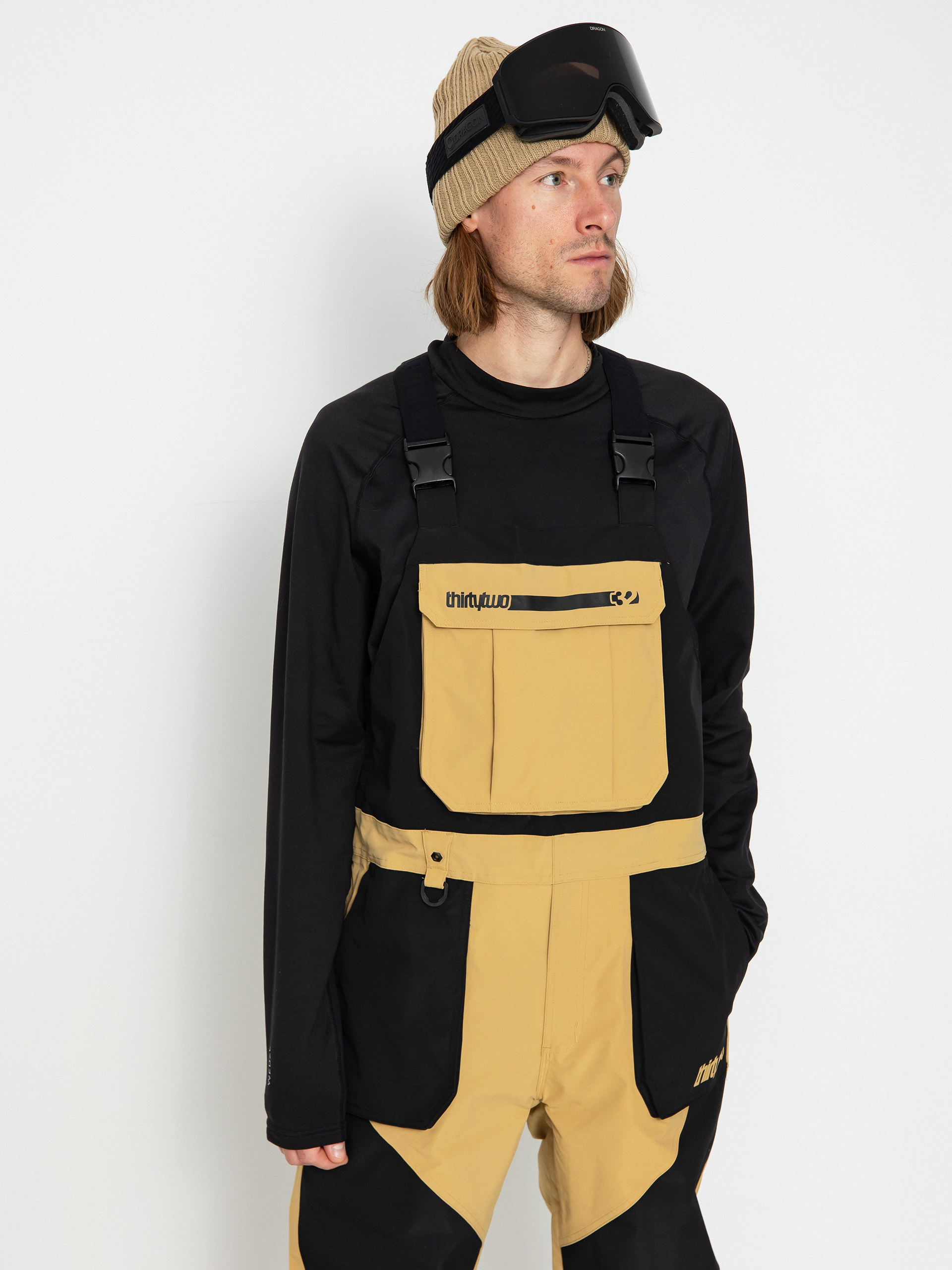 Pánské Snowboardové kalhoty ThirtyTwo Basement Bib (black/tan)