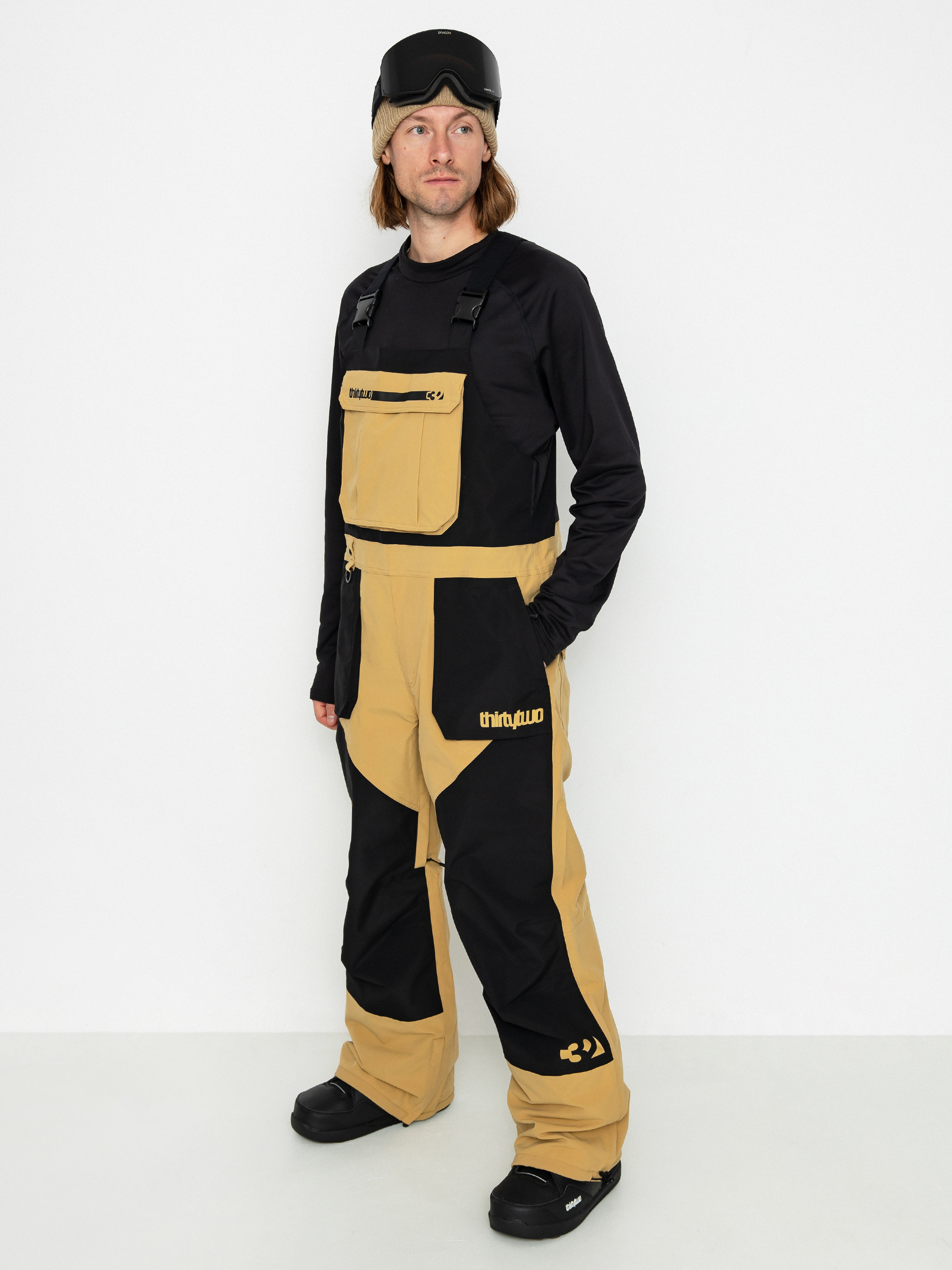 Pánské Snowboardové kalhoty ThirtyTwo Basement Bib (black/tan)