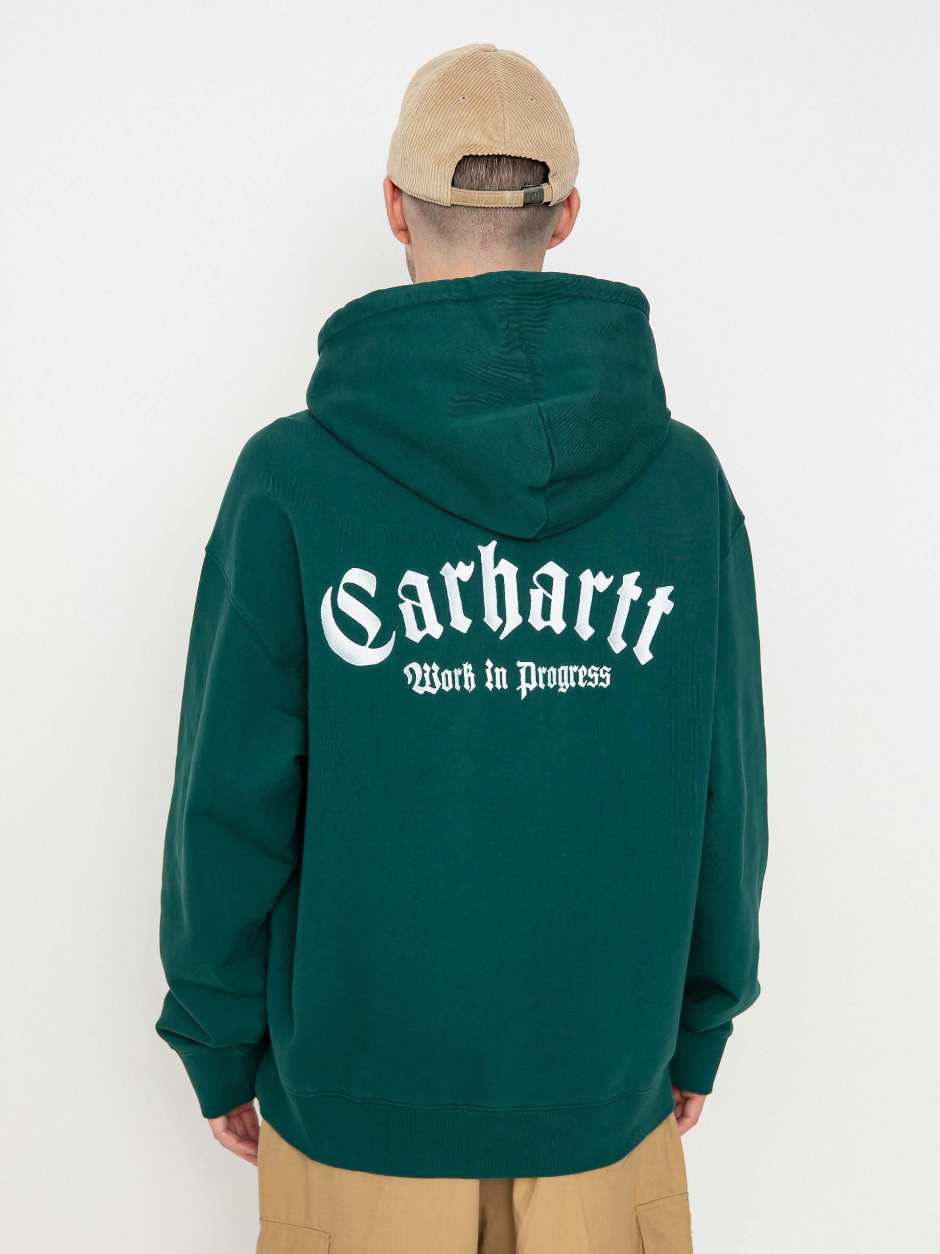 Mikina s kapucí Carhartt WIP Onyx Script HD (chervil/white)