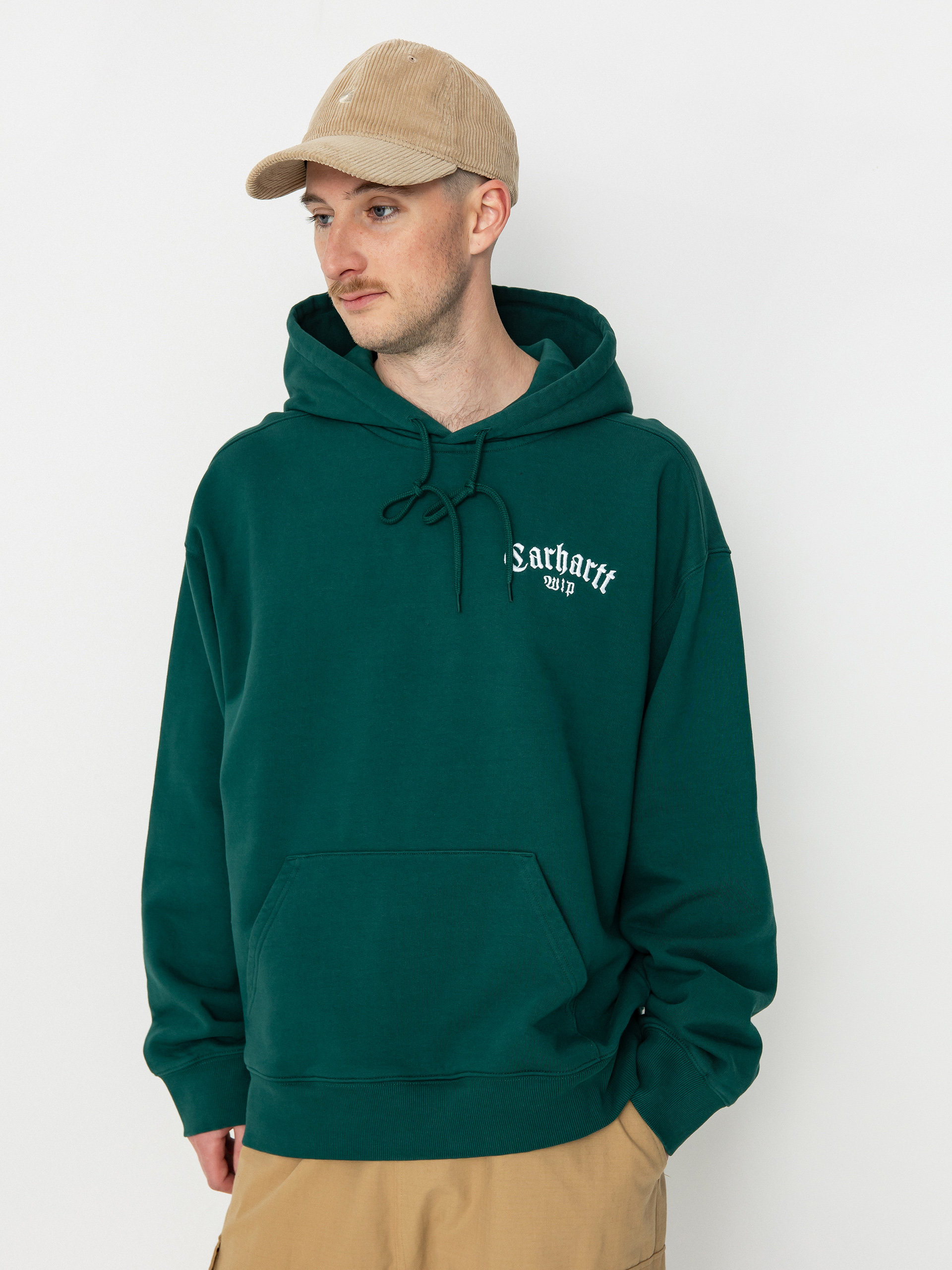 Mikina s kapucí Carhartt WIP Onyx Script HD (chervil/white)