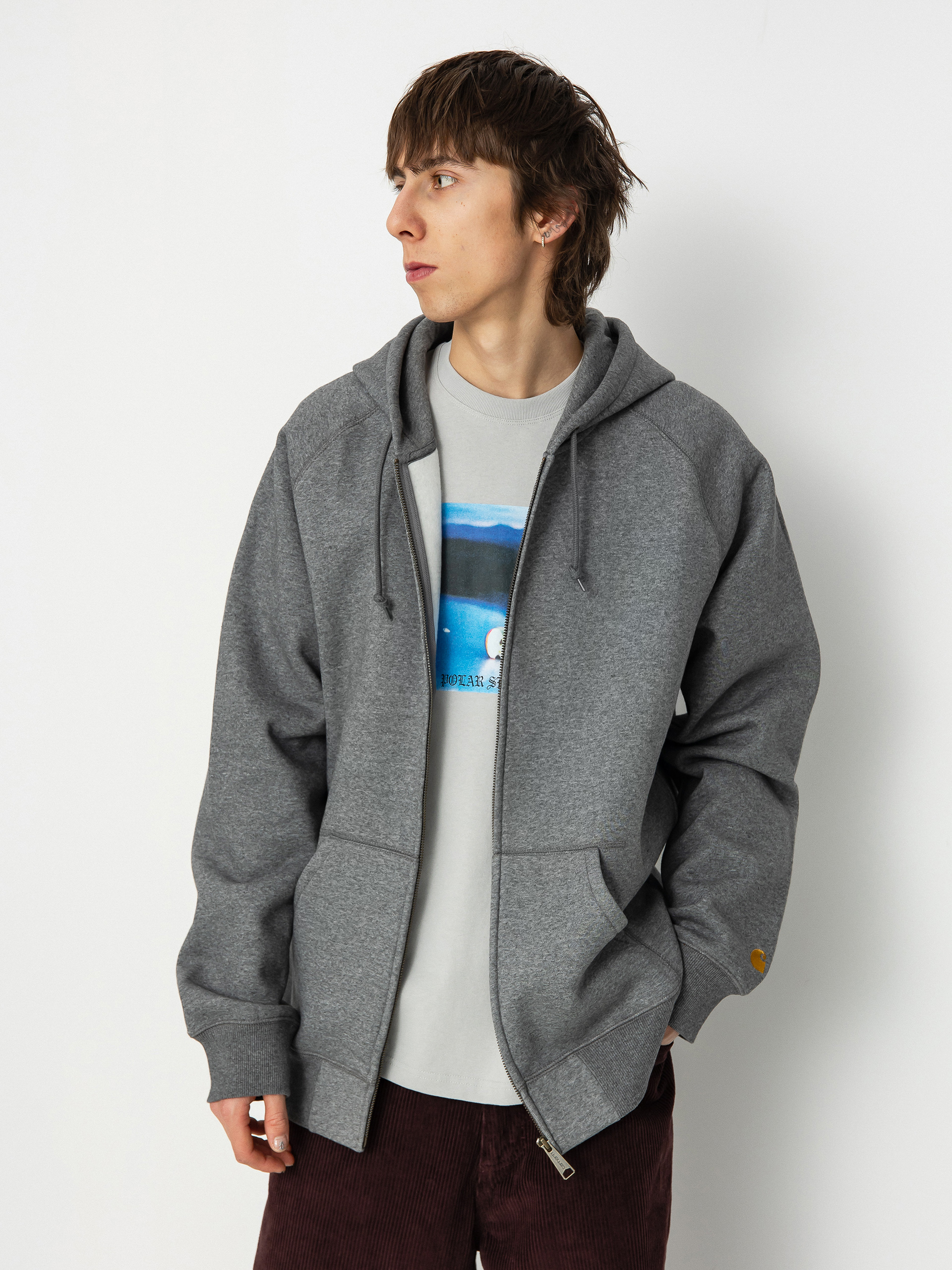 Mikina s kapucí Carhartt WIP Chase ZHD (dark grey heather/gold)