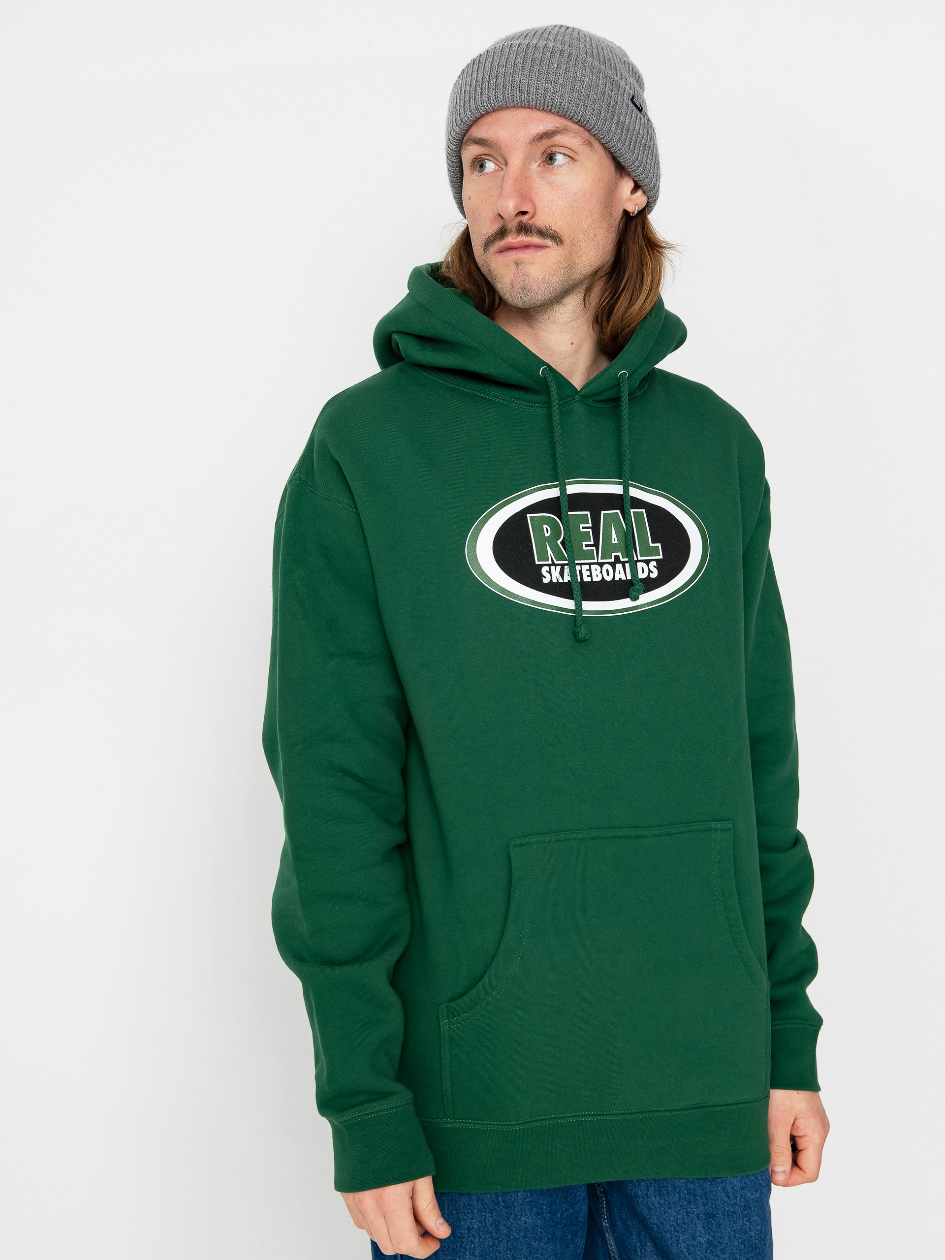 Mikina s kapucí Real Oval HD (dark green/black/white)