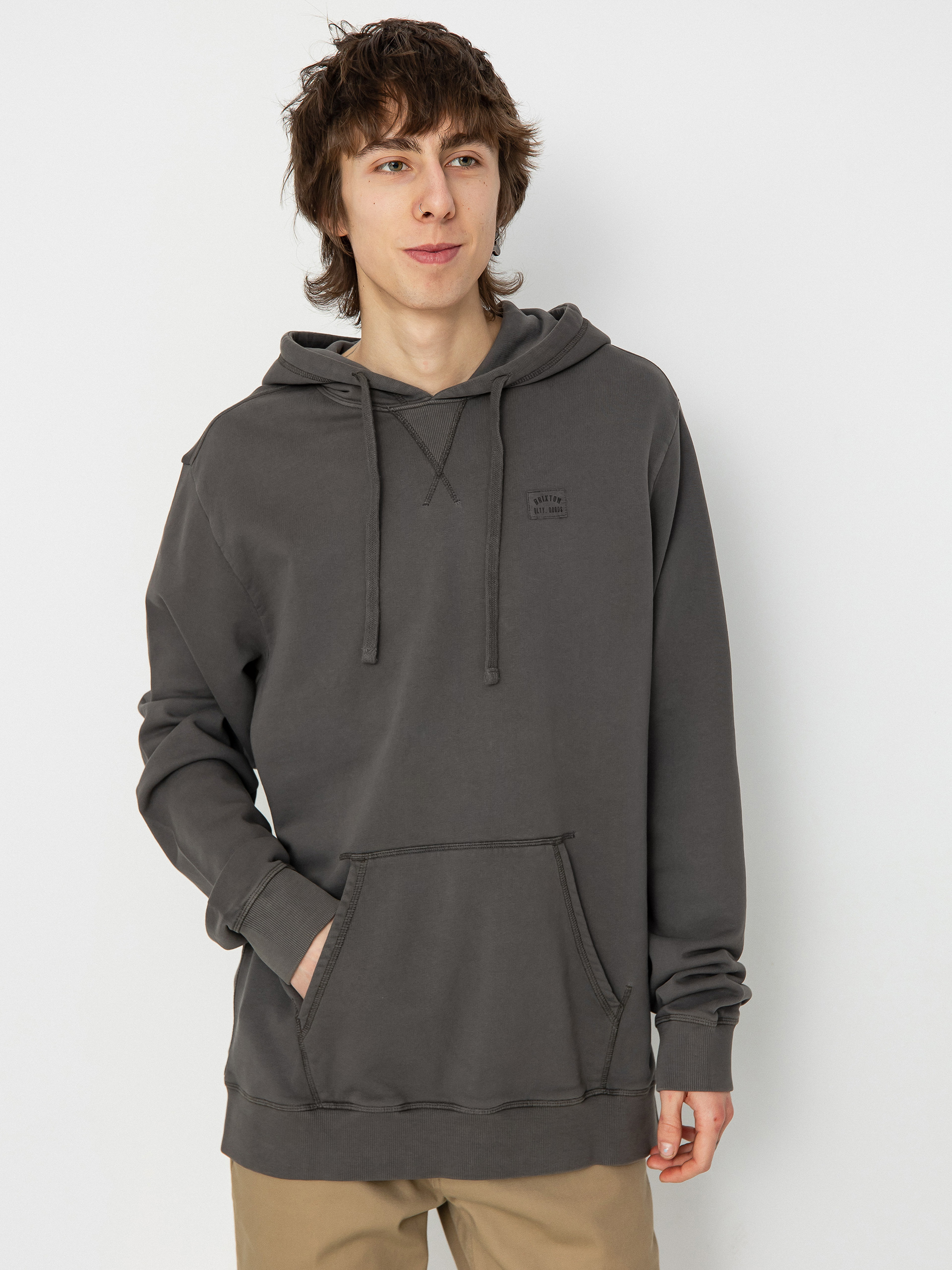 Mikina s kapucí Brixton Vintage Reserve Cl Ft (charcoal sol wash)