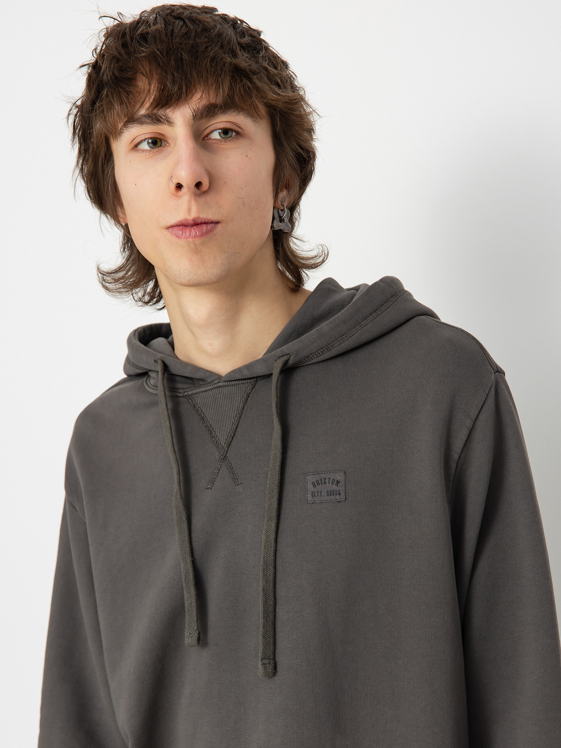 Mikina s kapucí Brixton Vintage Reserve Cl Ft (charcoal sol wash)