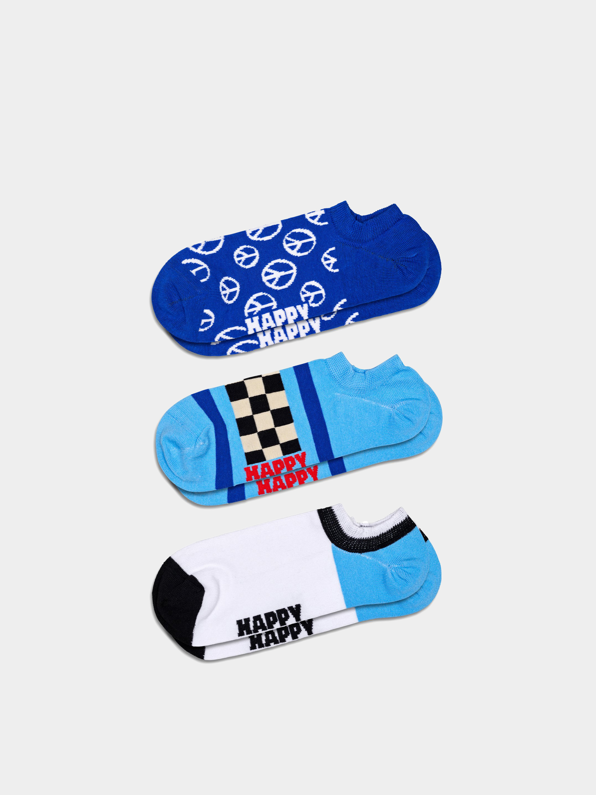 Ponožky Happy Socks 3-Pack Blue Peace No Show (navy)
