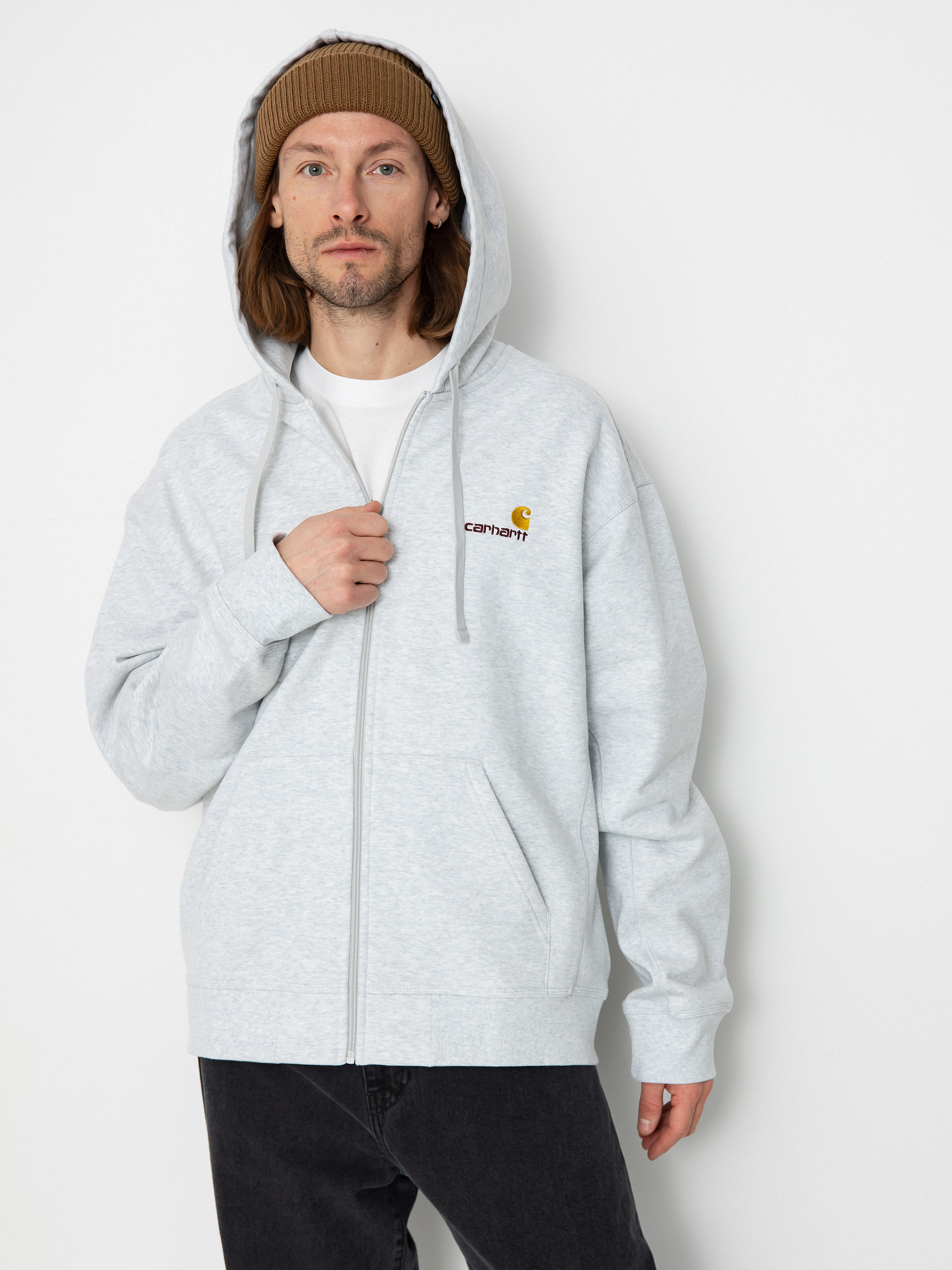 Mikina s kapucí Carhartt WIP American Script ZHD - šedá (ash