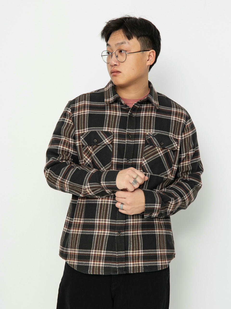 Košile Brixton Bowery Flannel Ls (black/charcoal/off white)