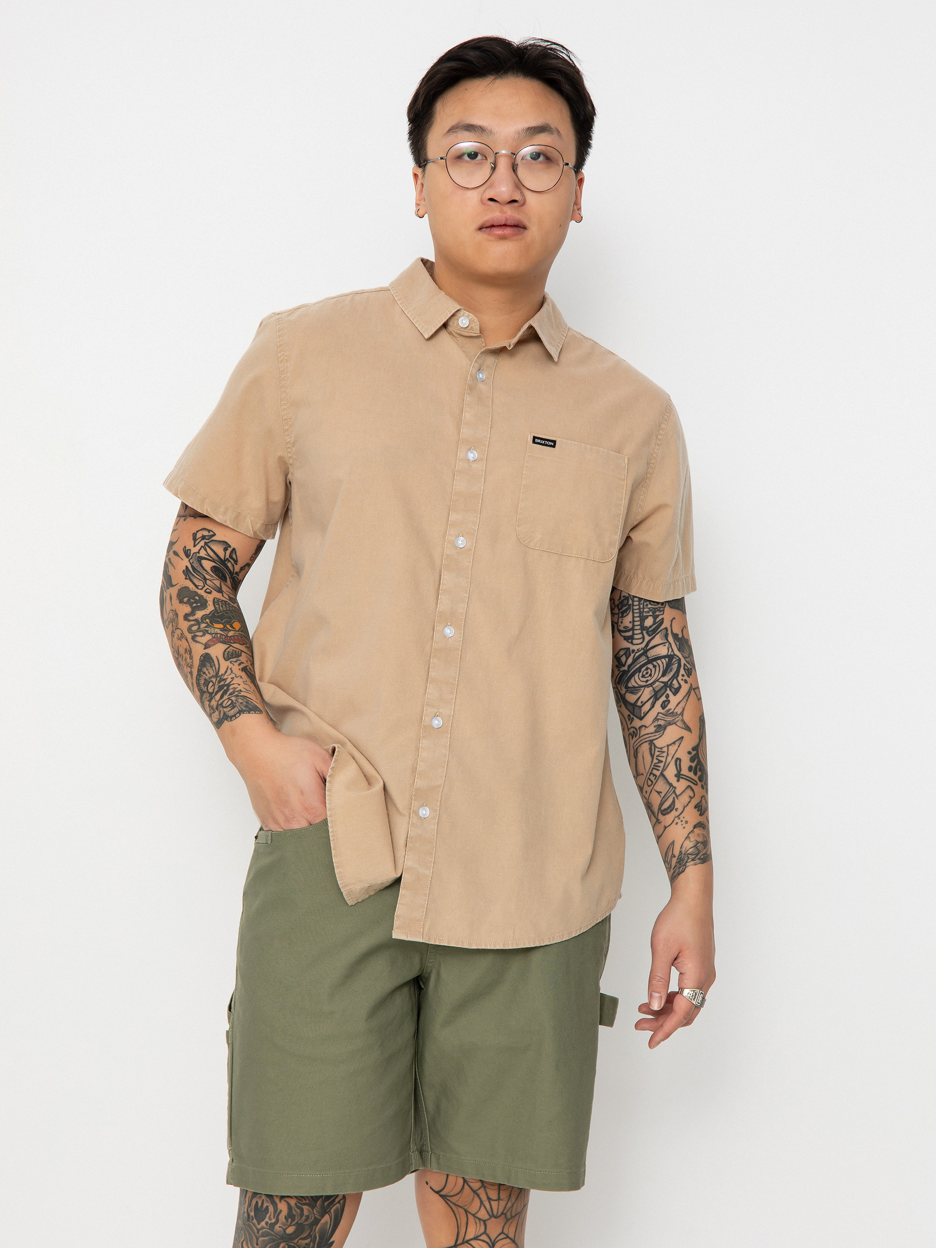 Košile Brixton Charter Sol Wash Wvn (oat milk sol wash)