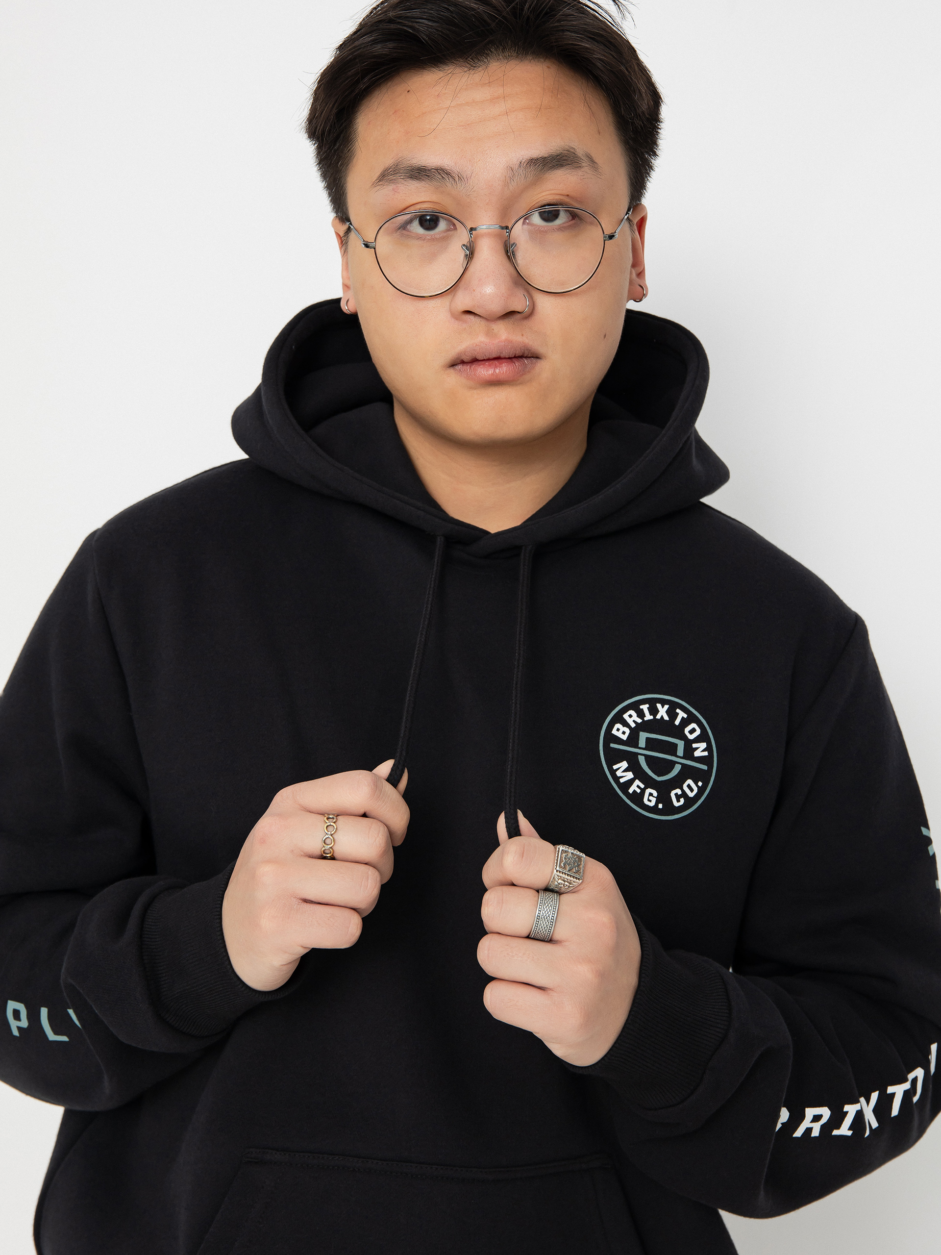 Mikina s kapucí Brixton Crest (black/chinois green/white)