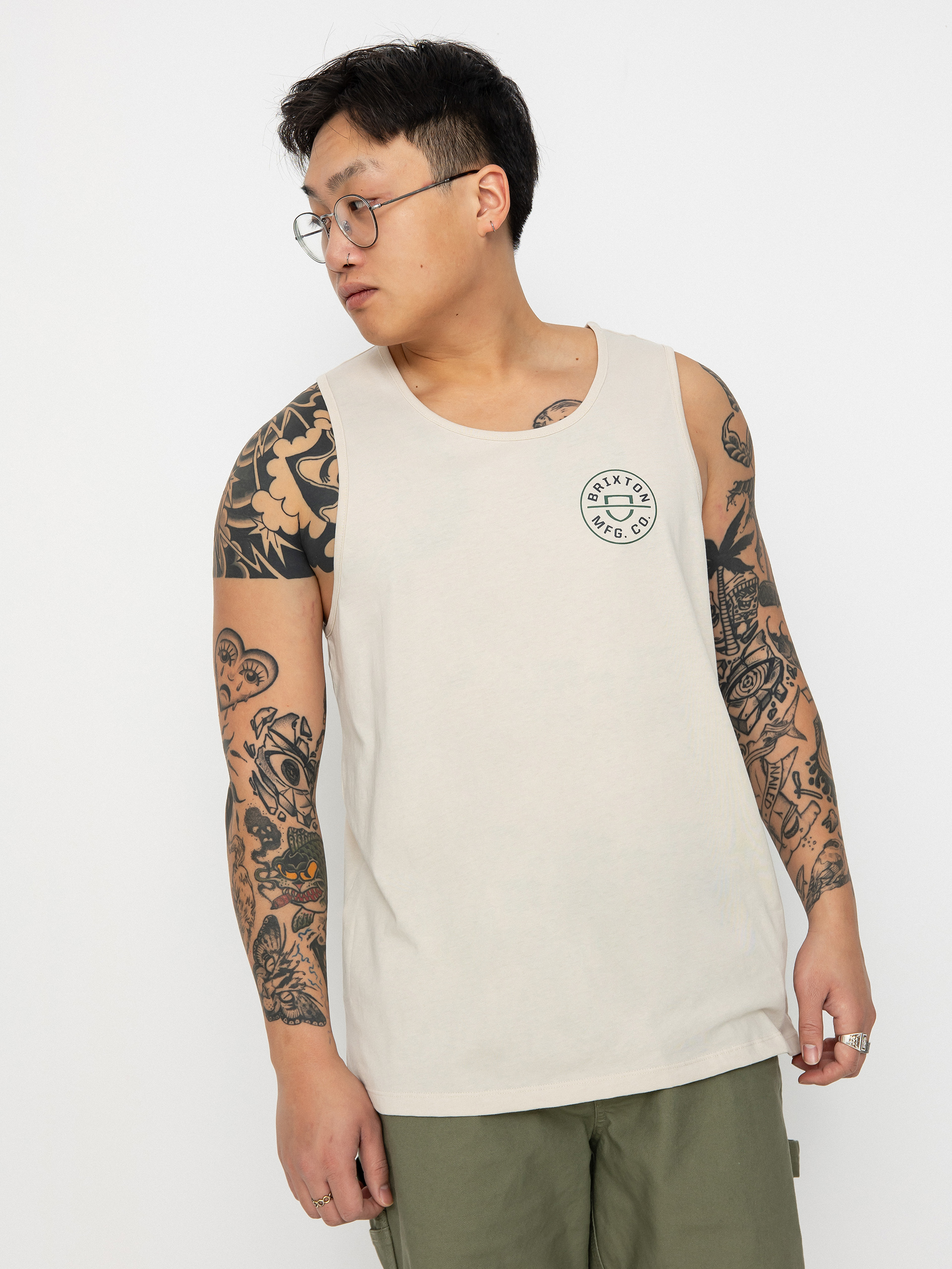 Tričko Brixton Crest (beige/trekking green/black)