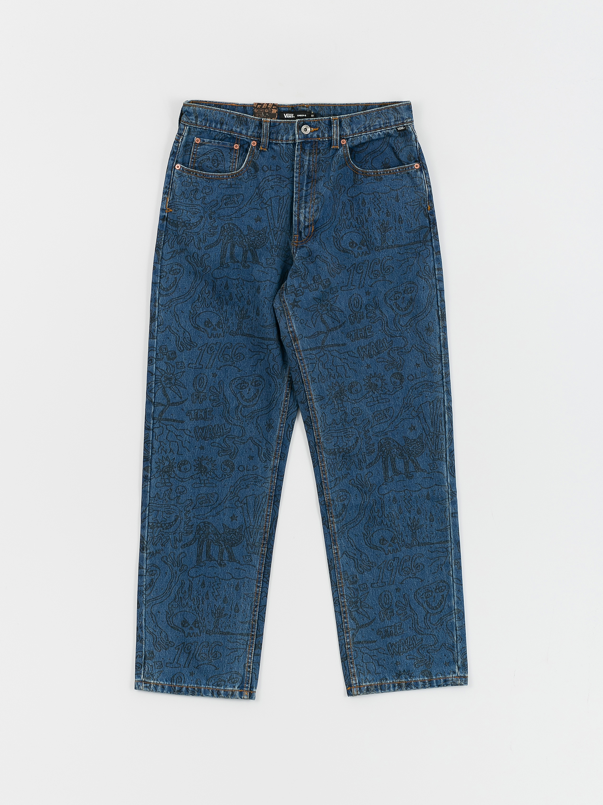 Kalhoty Vans Check 5 Printed Loose Denim (vintage indigo)