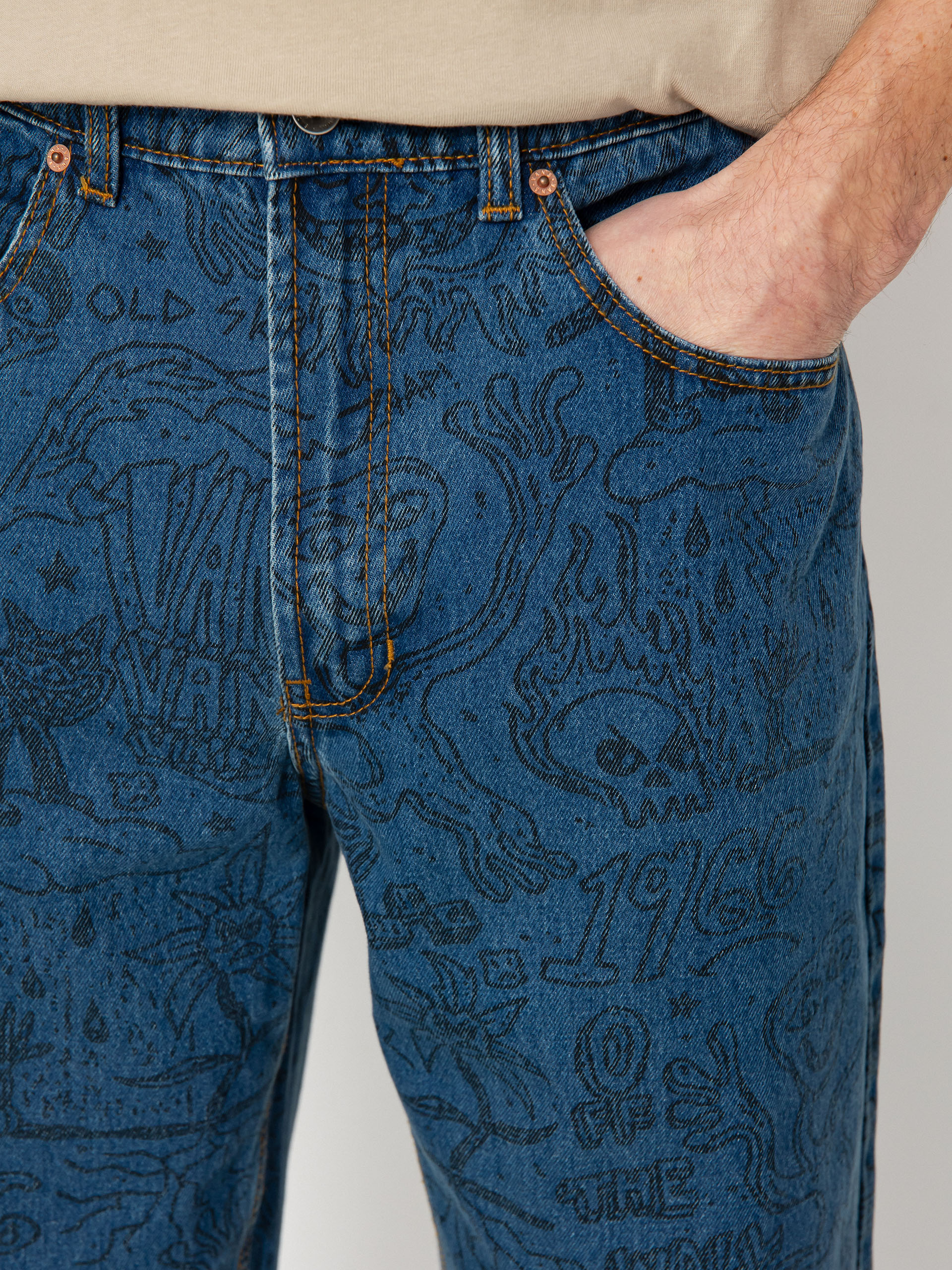 Kalhoty Vans Check 5 Printed Loose Denim (vintage indigo)
