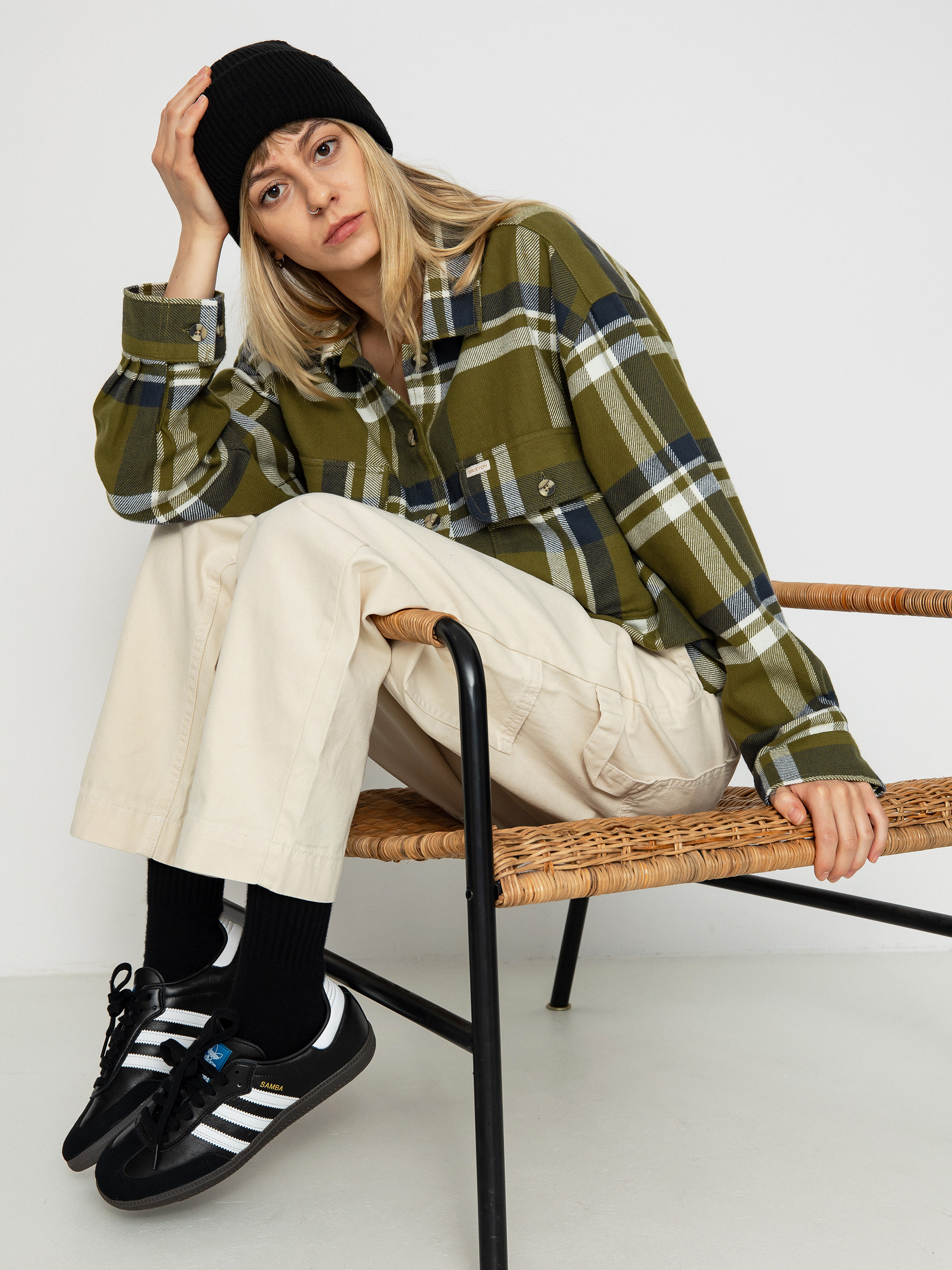 Košile Brixton Bowery Flannel Ls Wmn (sea kelp/washed navy)