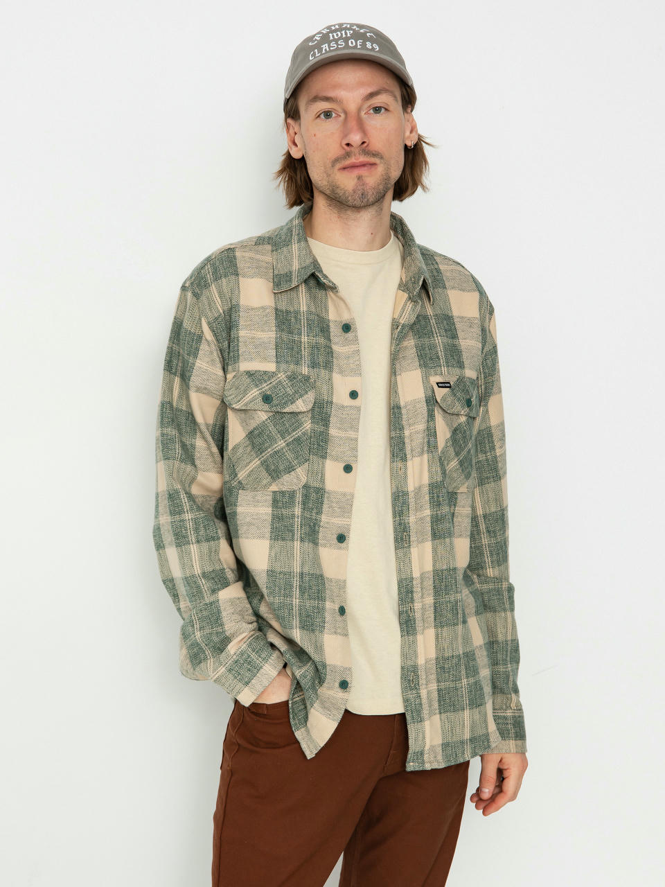 Košile Brixton Bowery Stretch Wr Flannel (trekking green/oatmilk)