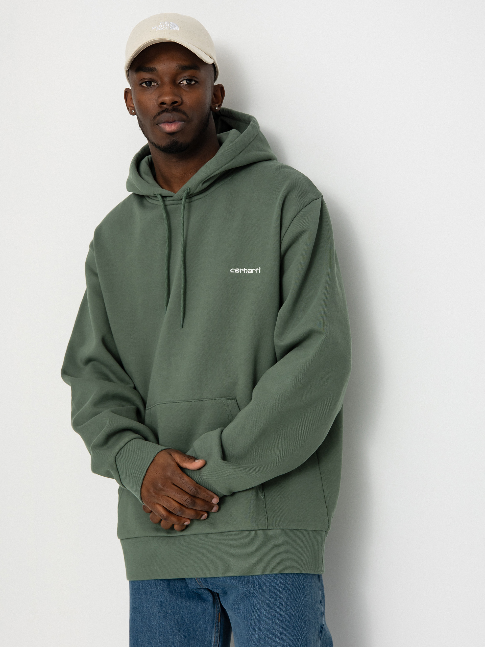 Mikina s kapucí Carhartt WIP Script Embroidery HD (park/white)