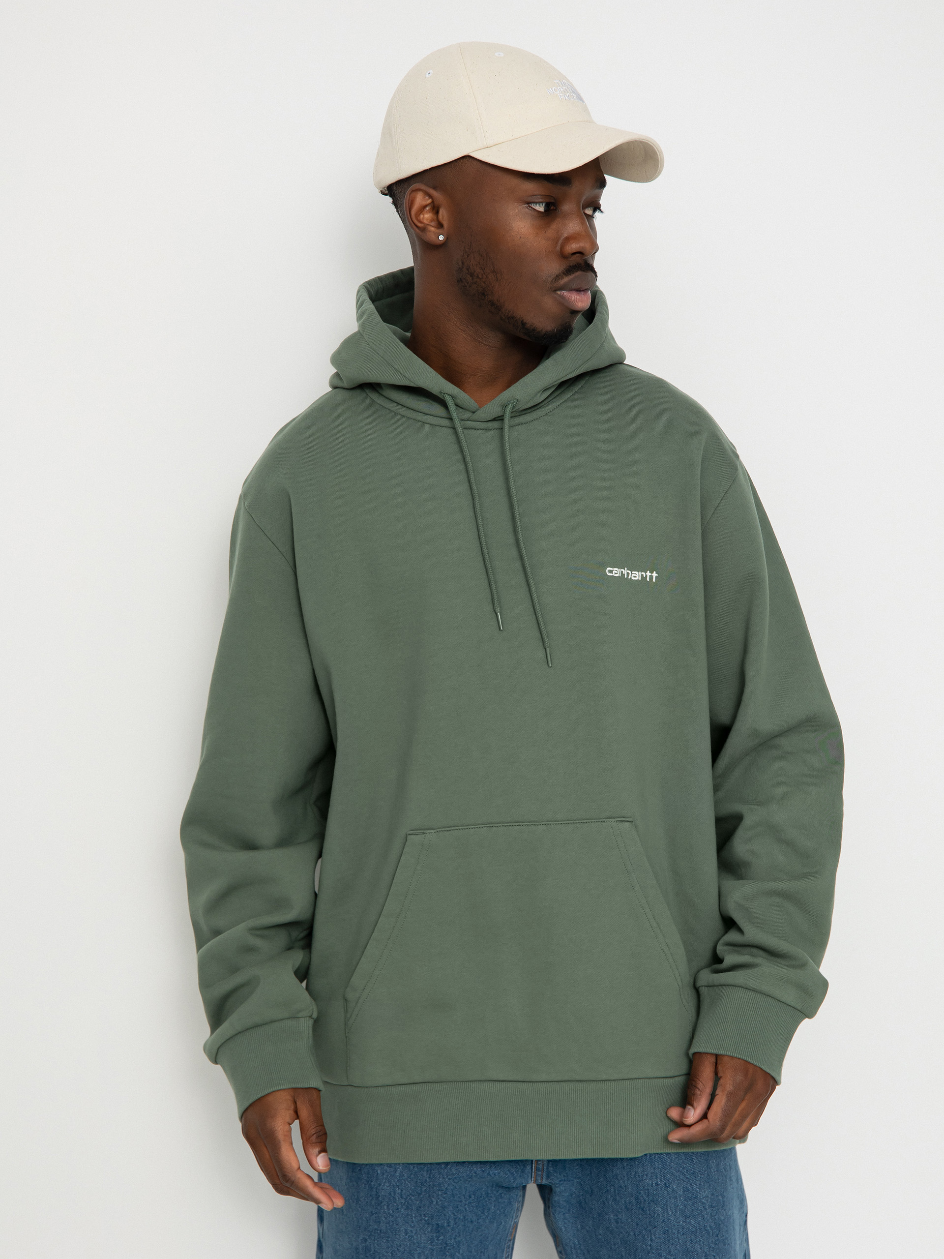 Mikina s kapucí Carhartt WIP Script Embroidery HD (park/white)