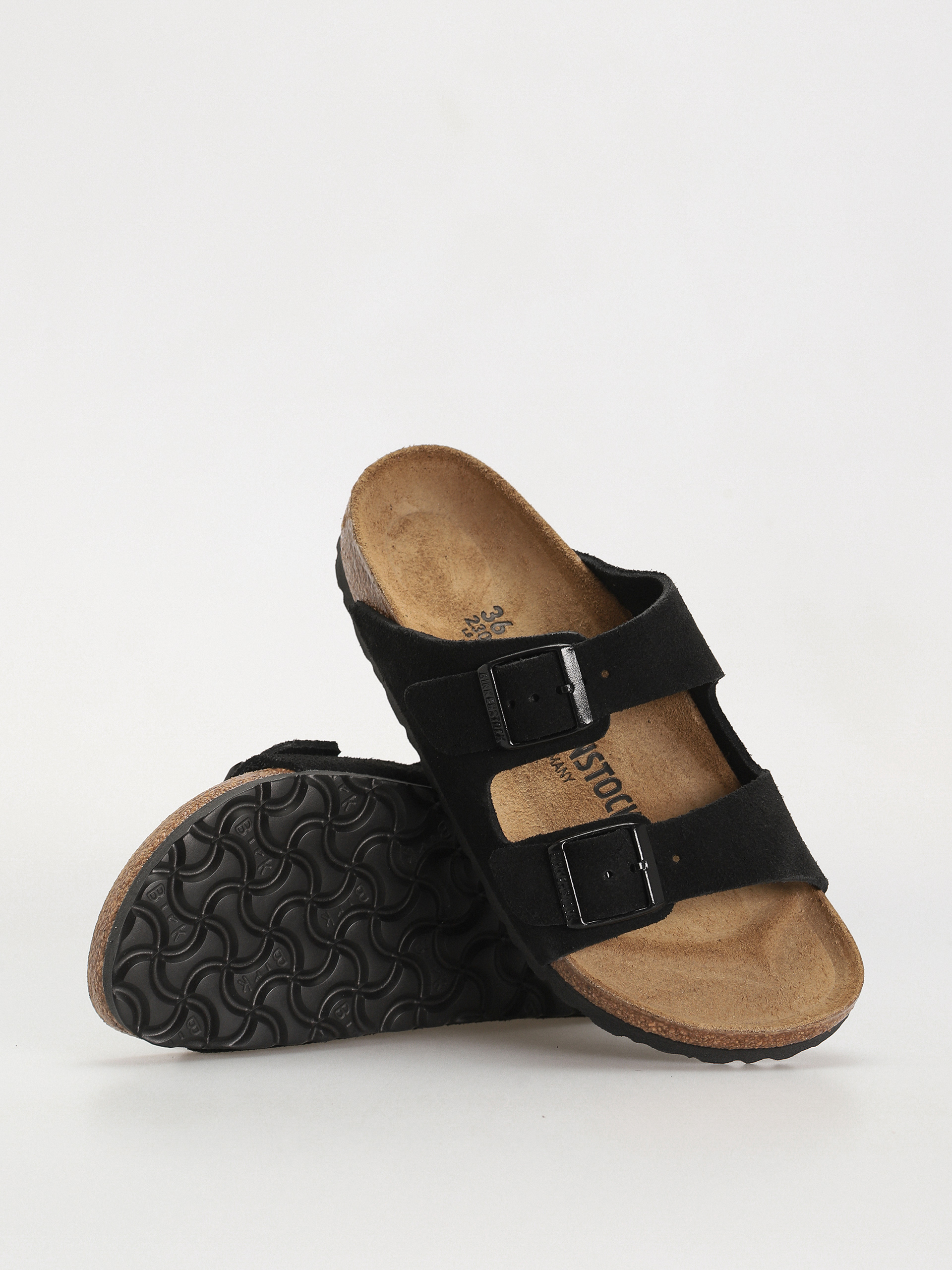 Plážovky Birkenstock Arizona Suede Leather Narrow Wmn (black)