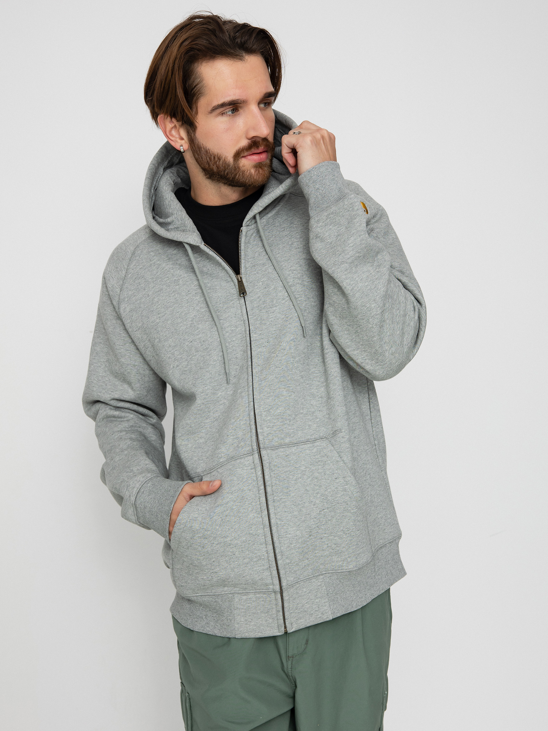Mikina s kapucí Carhartt WIP Chase ZHD (grey heather/gold)