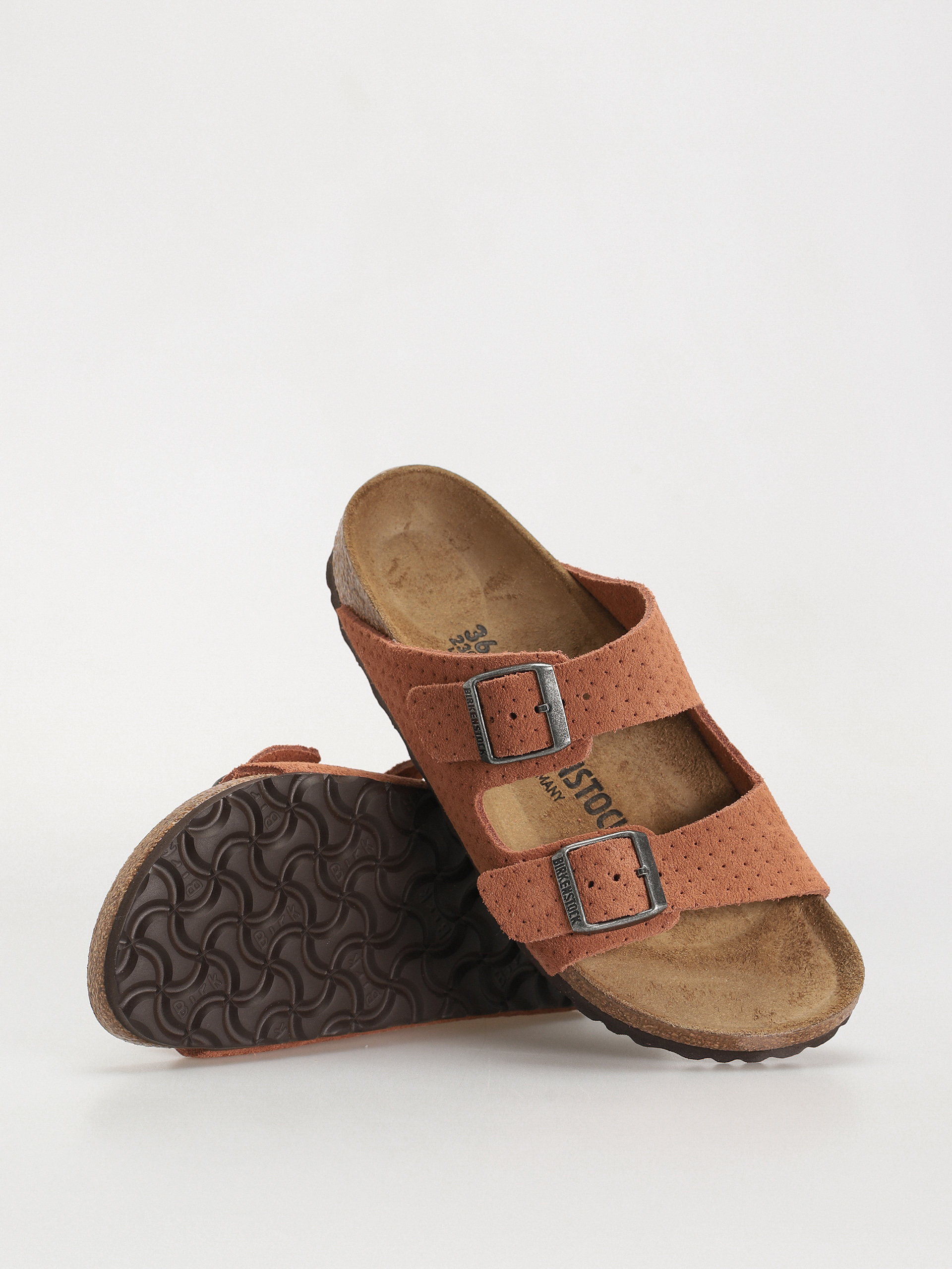 Plážovky Birkenstock Arizona Suede Embossed Narrow Wmn (emboss dots burnt orange)
