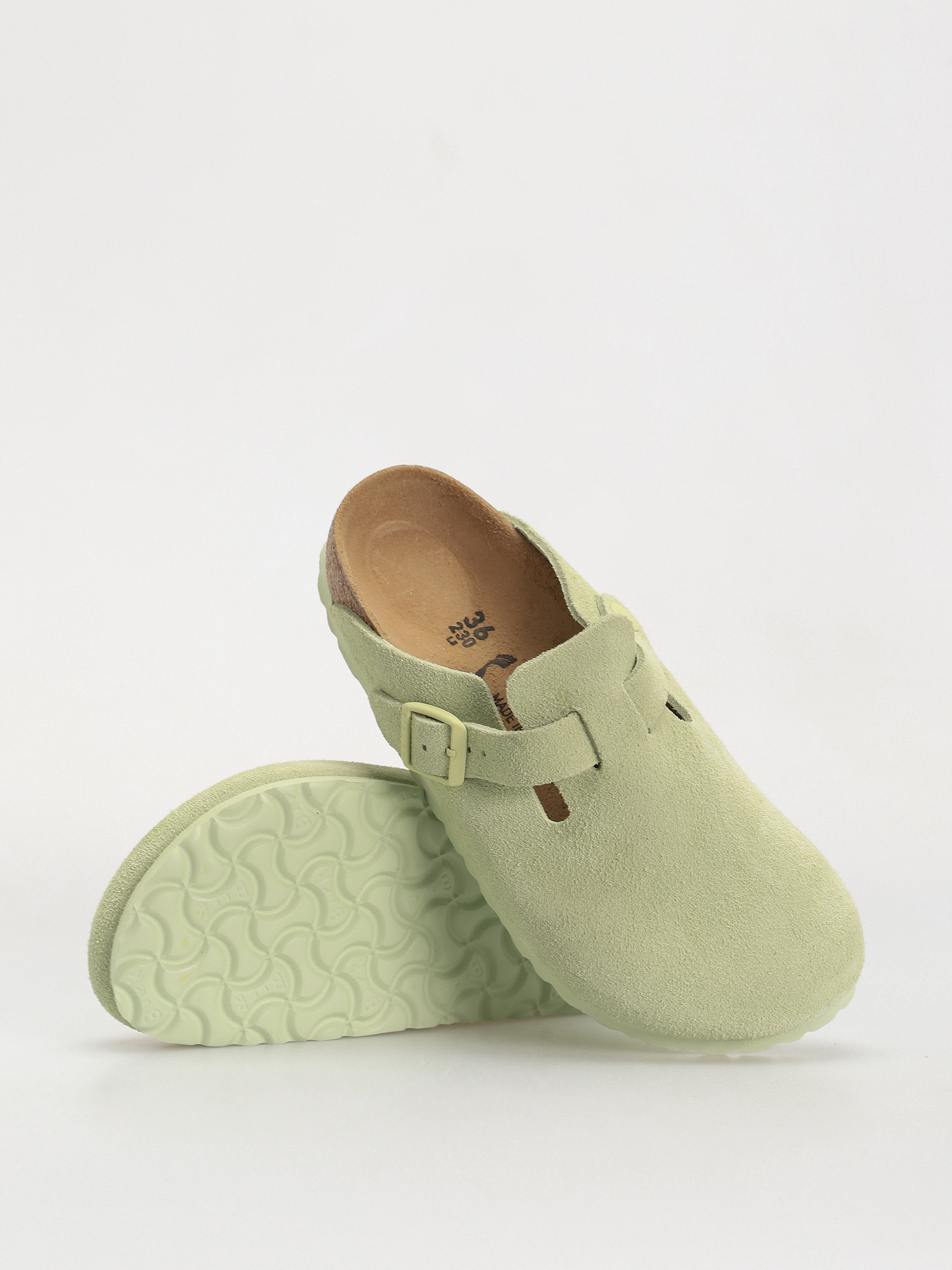 Plážovky Birkenstock Boston Suede Leather Narrow Wmn (faded lime)