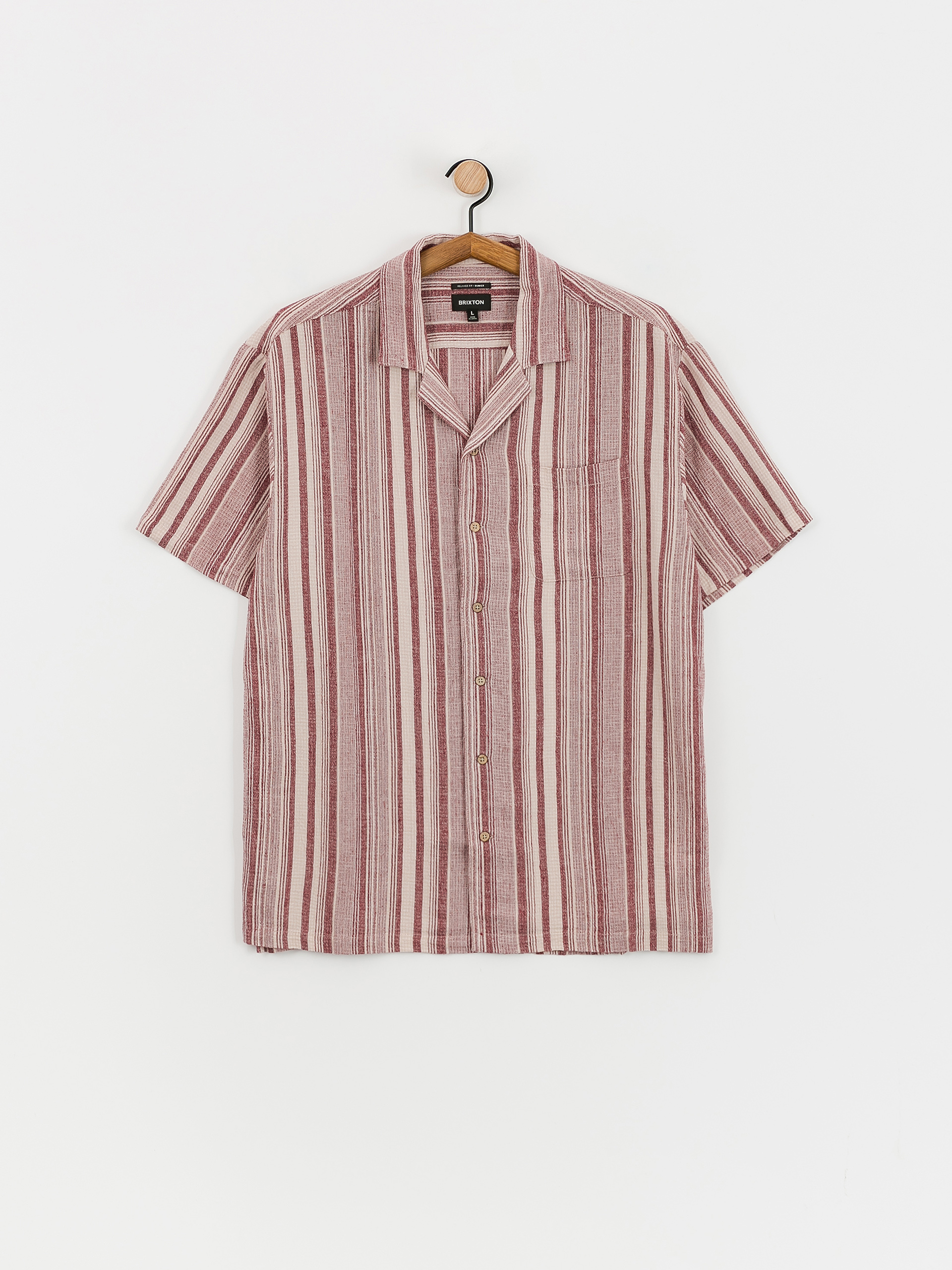 Košile Brixton Bunker Seersucker (cranberry juice/off white)