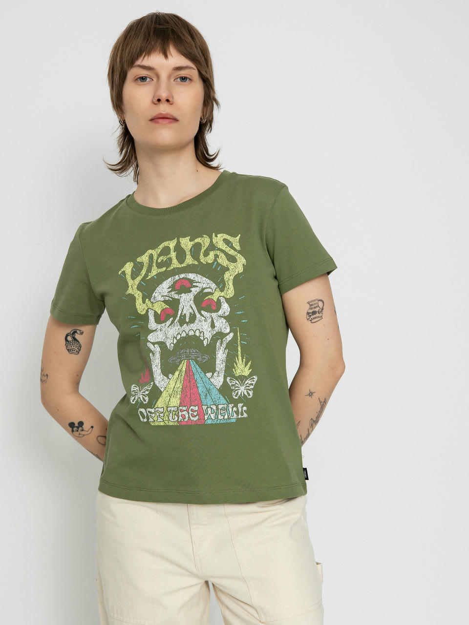 Tričko Vans Skull Saucer Crew Wmn (olivine)