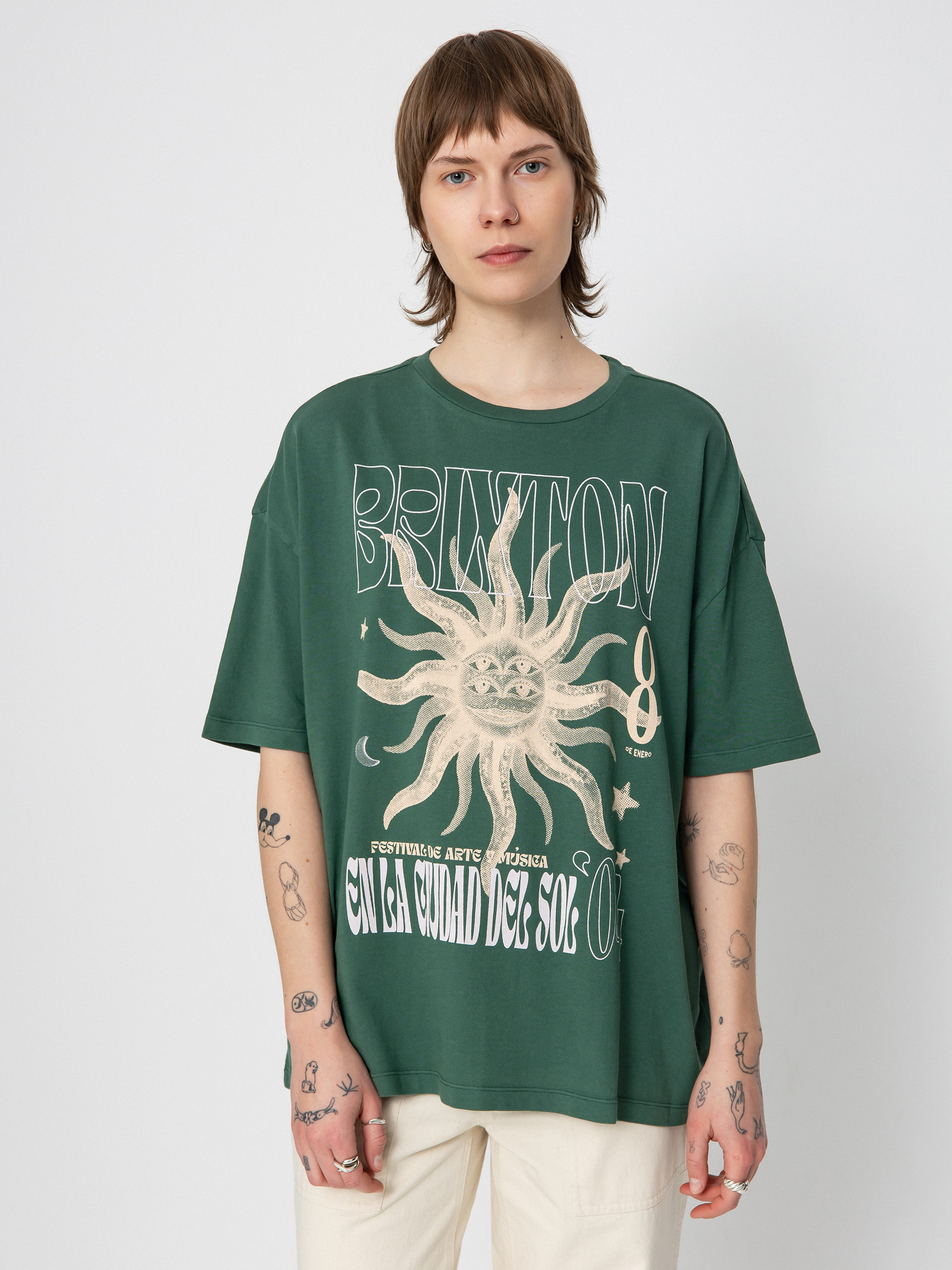 Tričko Brixton El Festival Oversized Bf Wmn (trekking green)