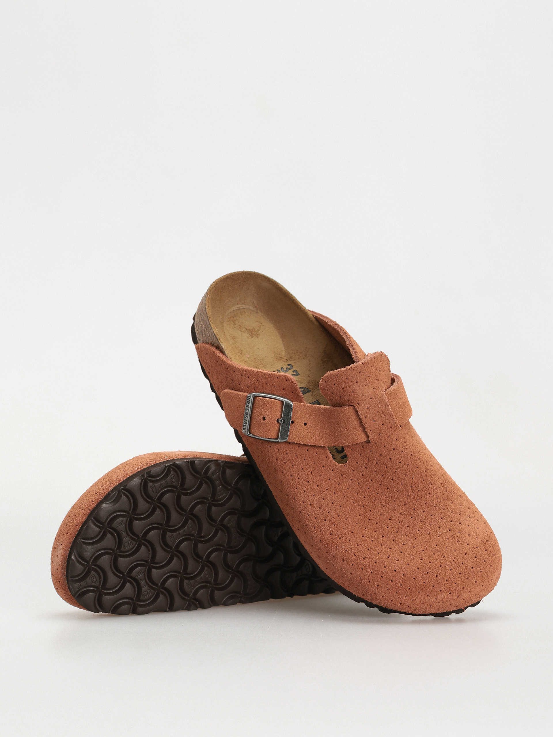 Plážovky Birkenstock Boston Suede Embossed Narrow Wmn (emboss dots burnt orange)